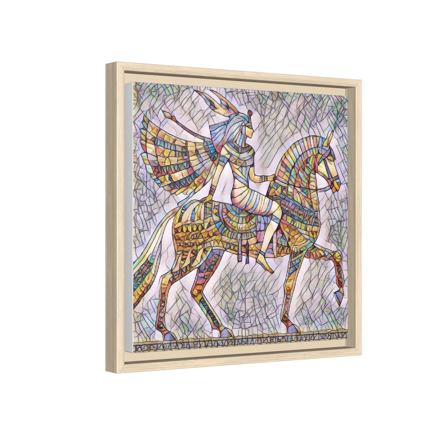 Stained-Glass Style Egyptian Horseman Framed Canvas Print