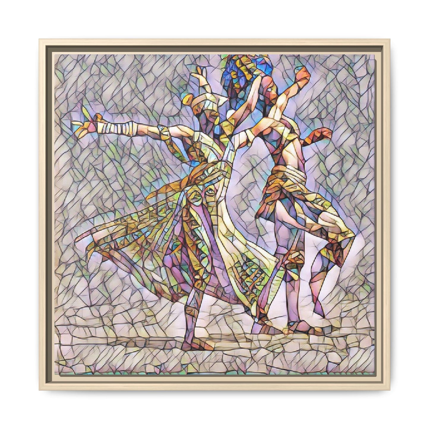 Framed Matte Canvas Wall Art — Abstract Dancers in Stained Glass Style