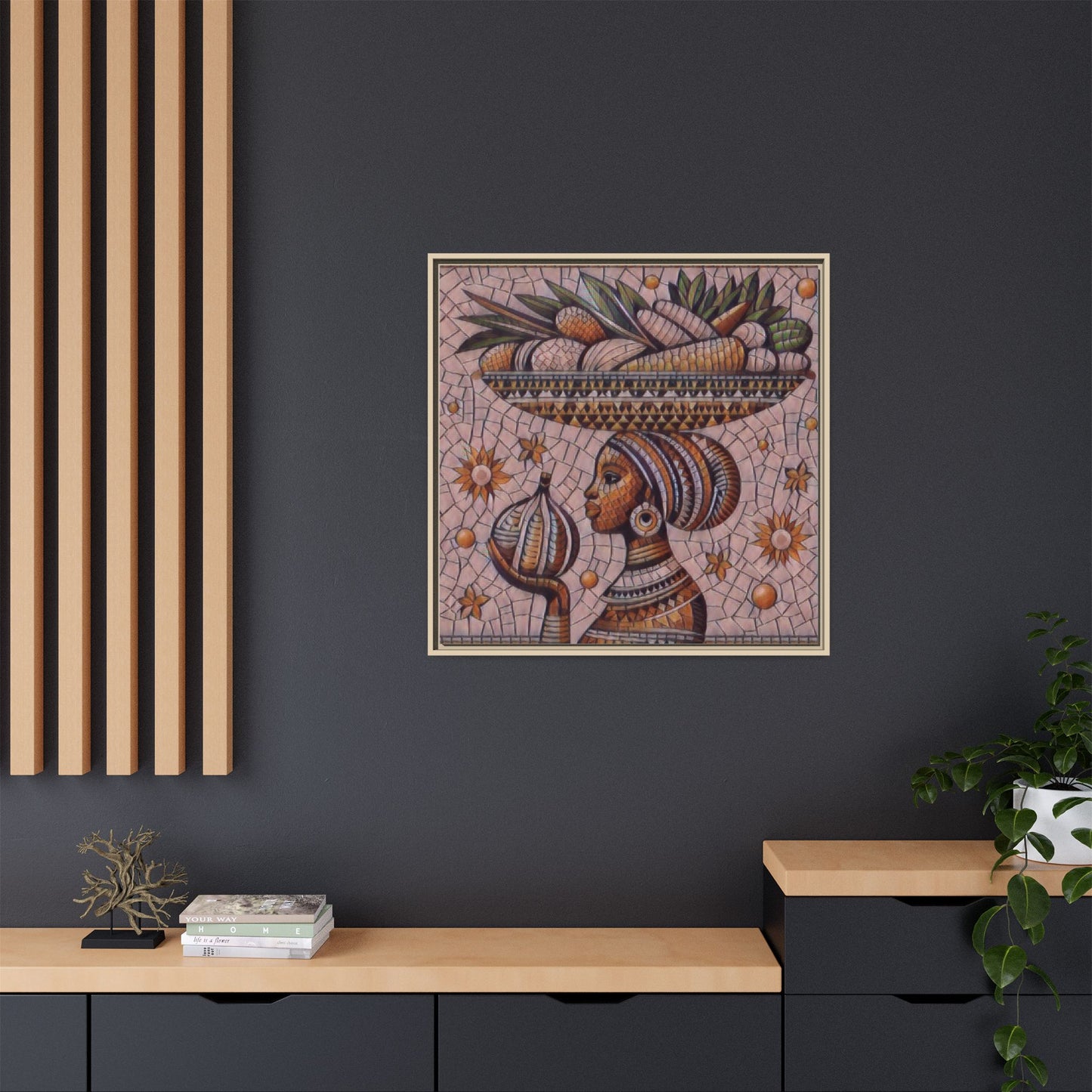 Egyptian Mosaic Goddess Matte Framed Canvas Wall Art