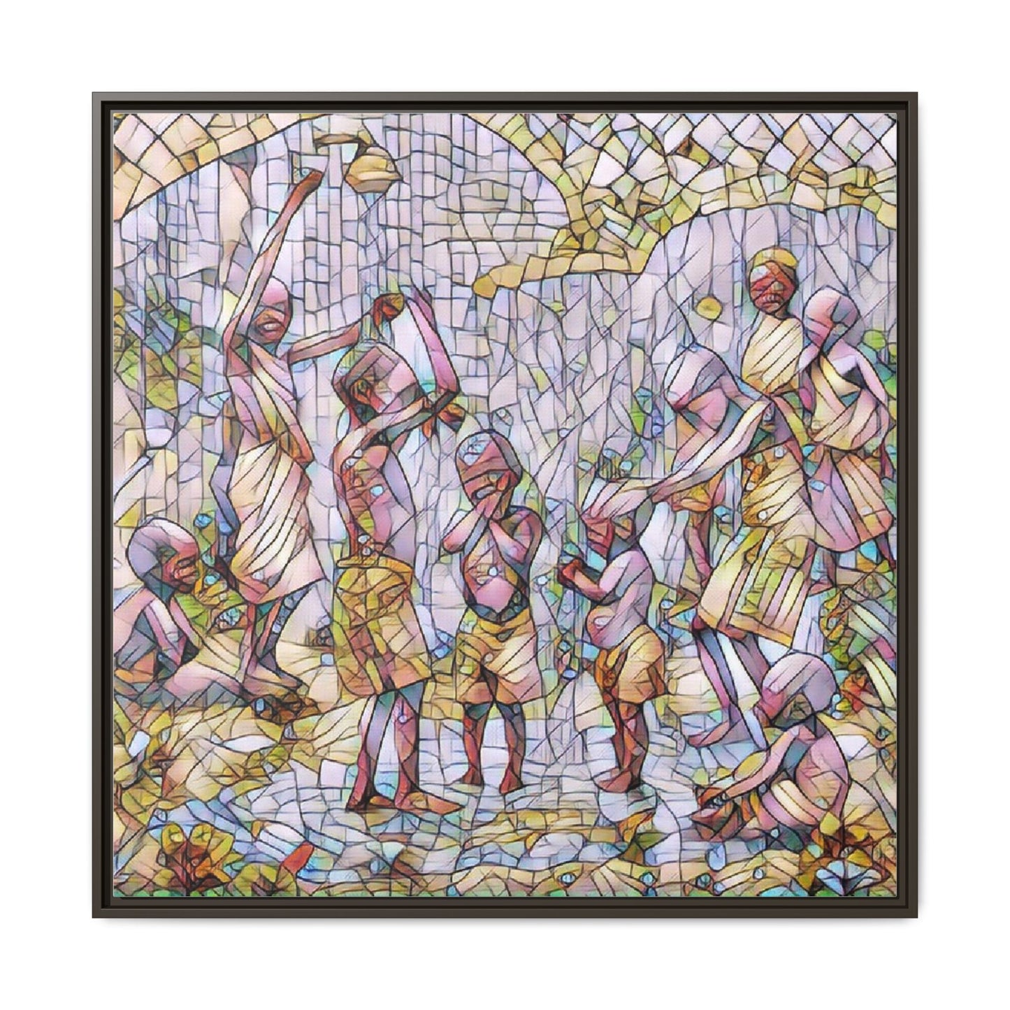 Framed Matte Canvas – Colorful Mosaic Children Playing Wall Art