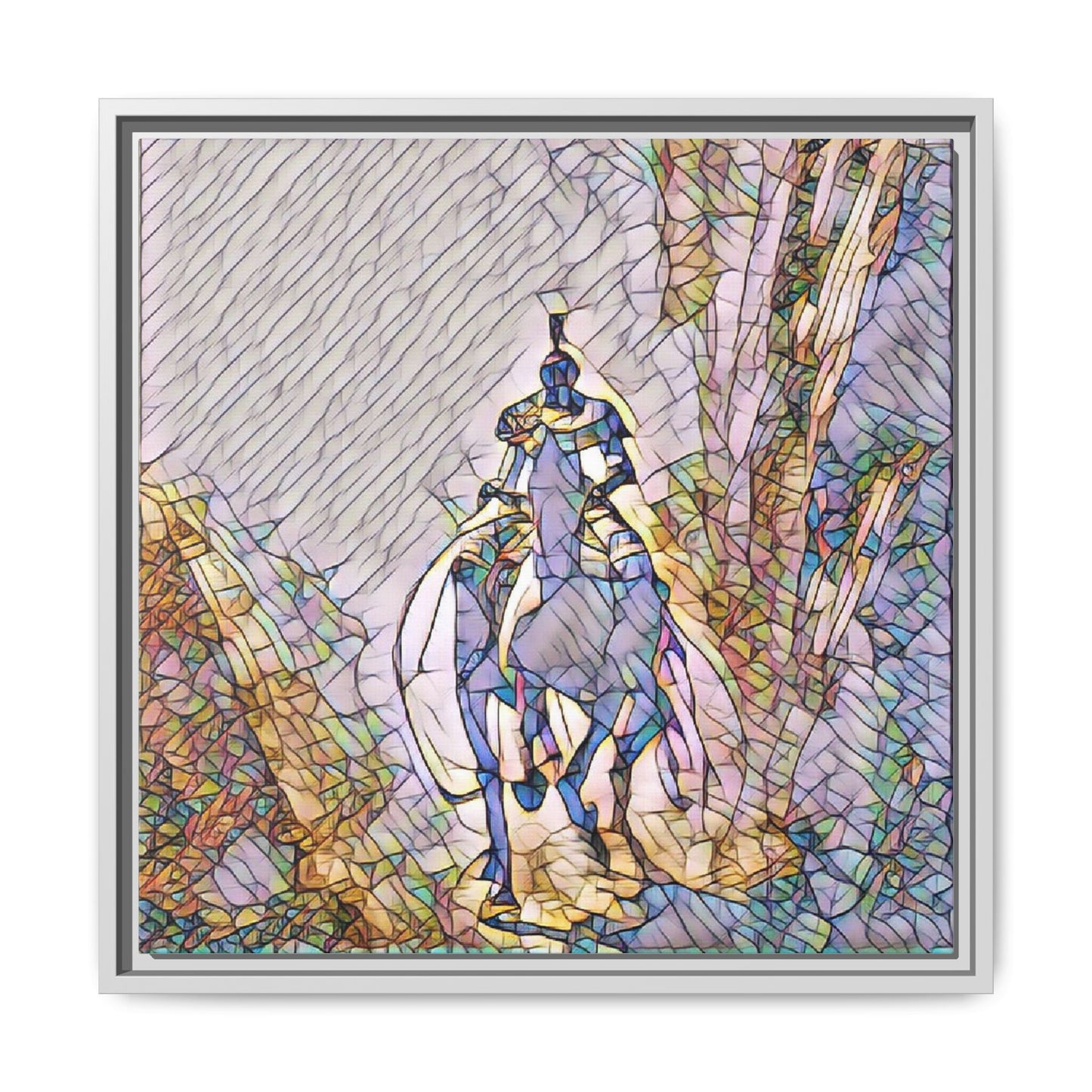 Stained-Glass Knight Matte Framed Canvas Wall Art