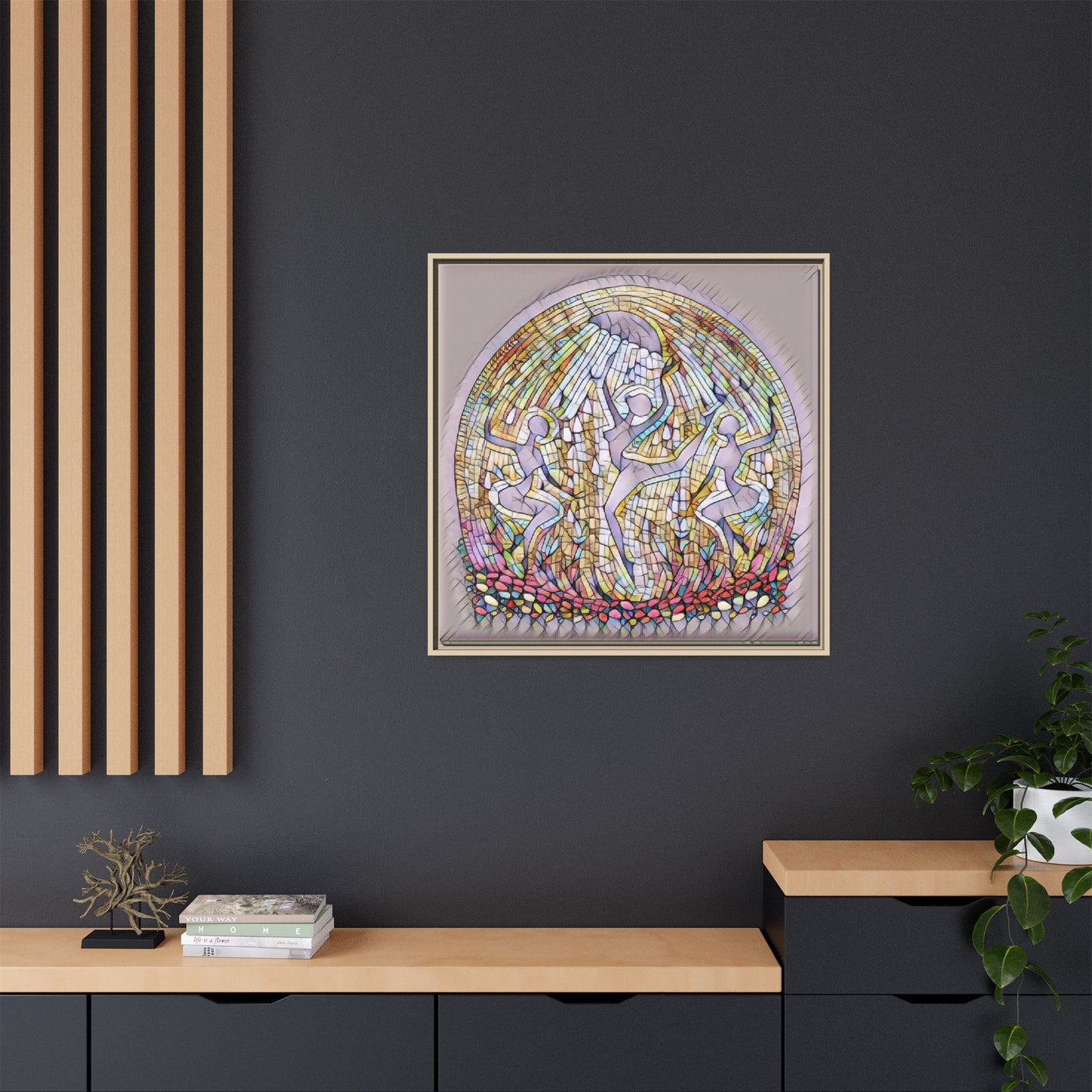 Framed Canvas Art - Stained Glass Dance Trio (Matte Multi-Color)