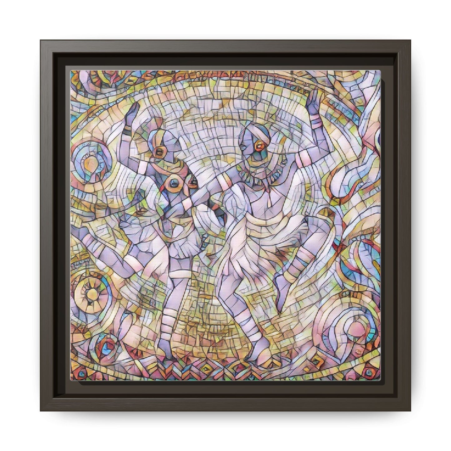 Abstract Dancers Matte Framed Canvas Wall Art — Multi‑Color Stained Glass Style