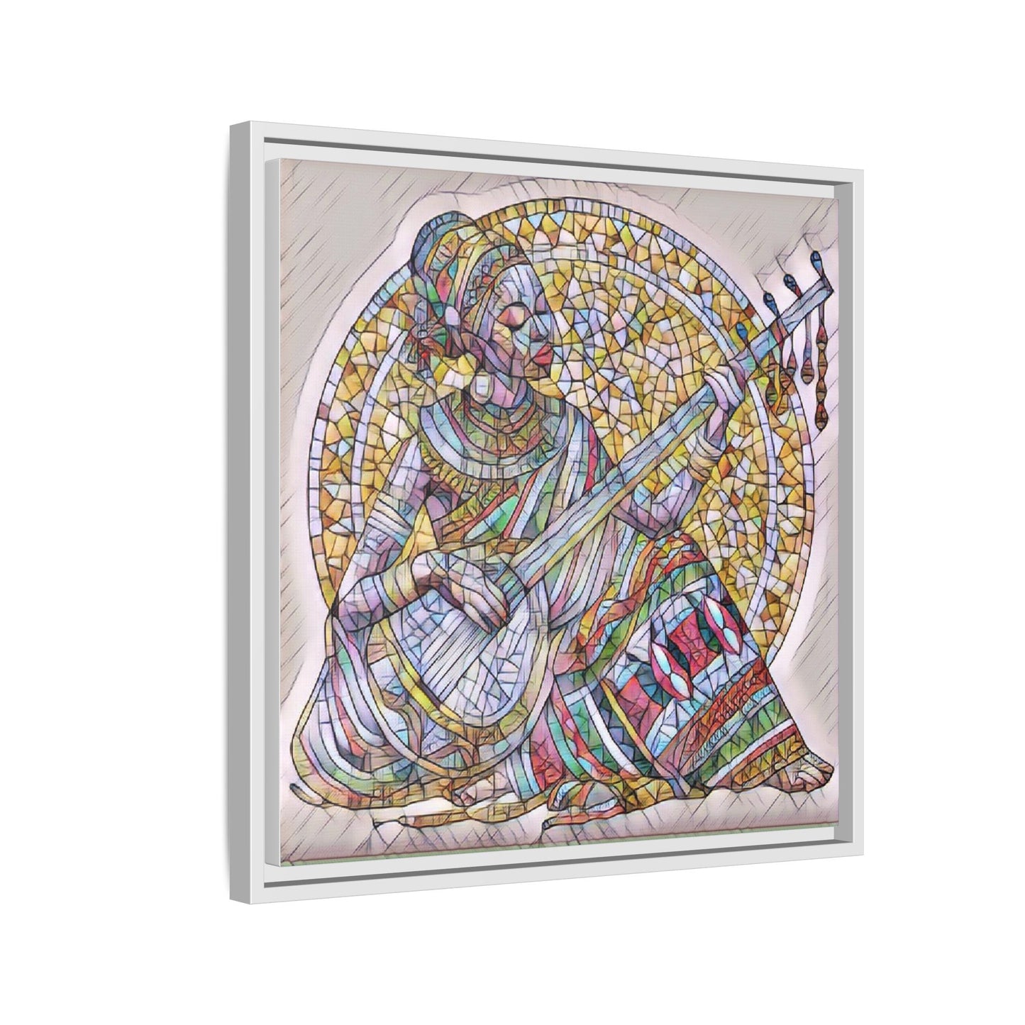 Framed Canvas Art - Colorful Mosaic Musician Wall Decor