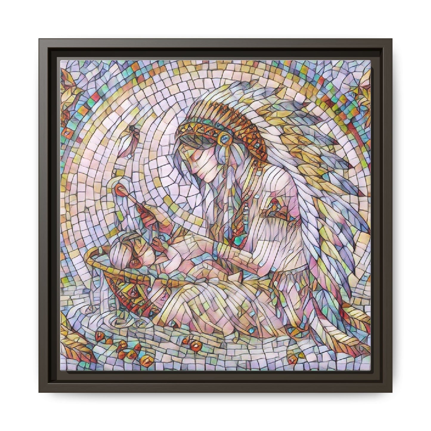 Framed Mosaic Native Mother & Child Matte Canvas Art