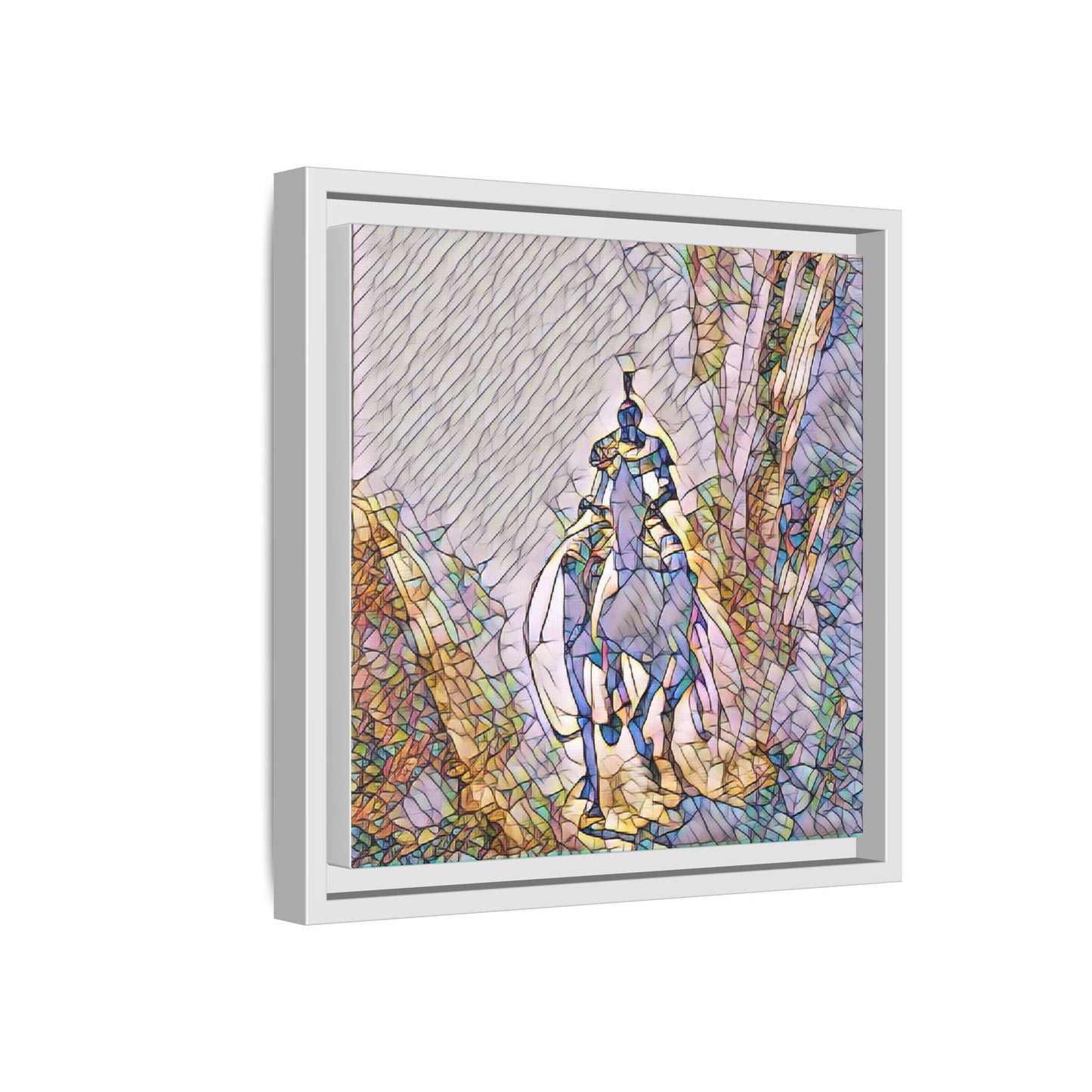 Stained-Glass Knight Matte Framed Canvas Wall Art