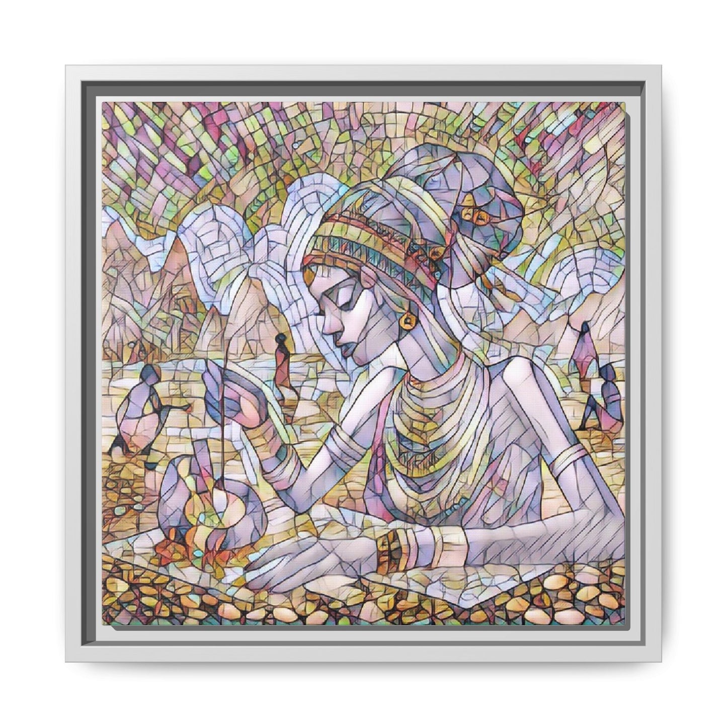 Framed Matte Canvas Art — Mosaic-Inspired Egyptian Woman Illustration