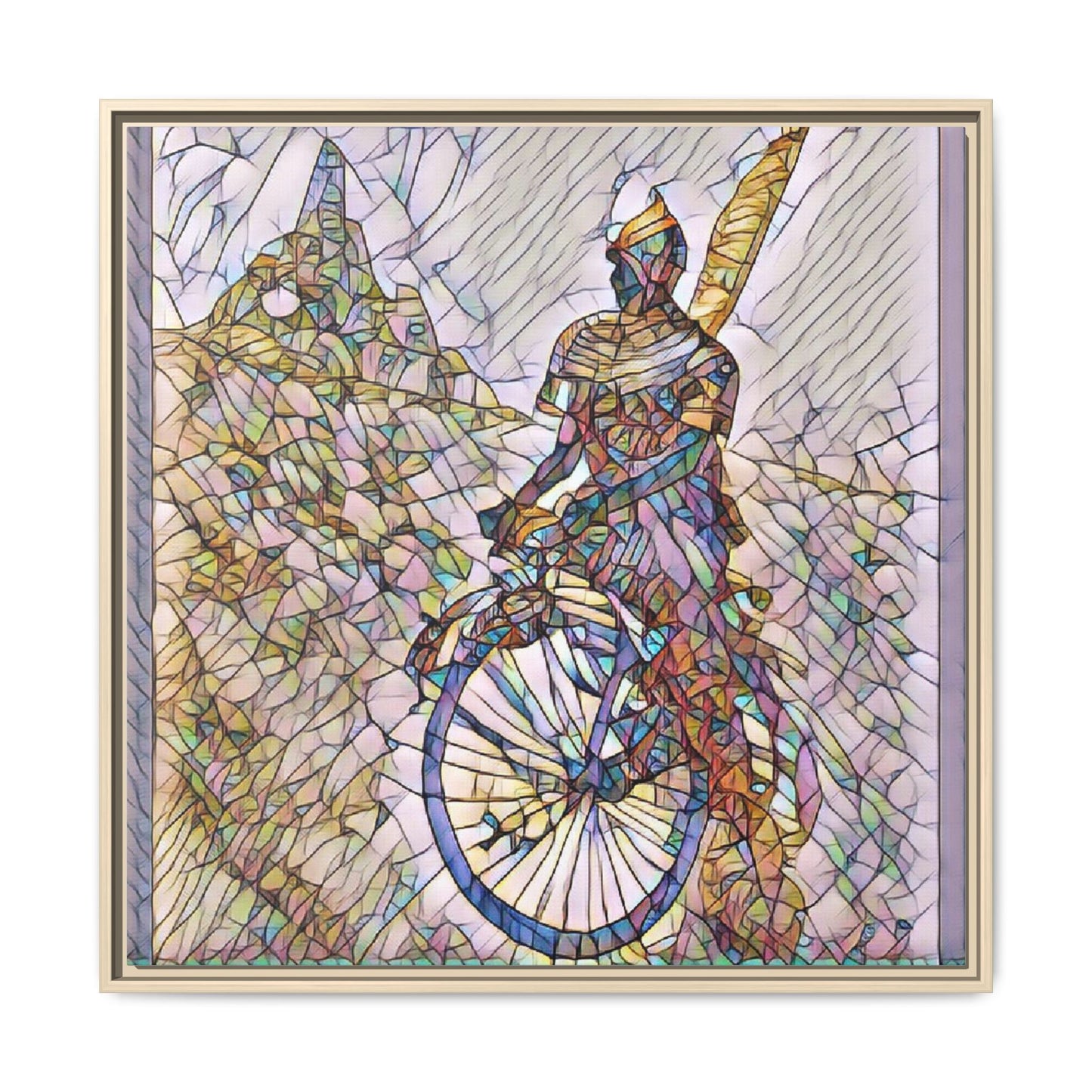 Cyclist Stained Glass Art Print — Framed Matte Canvas