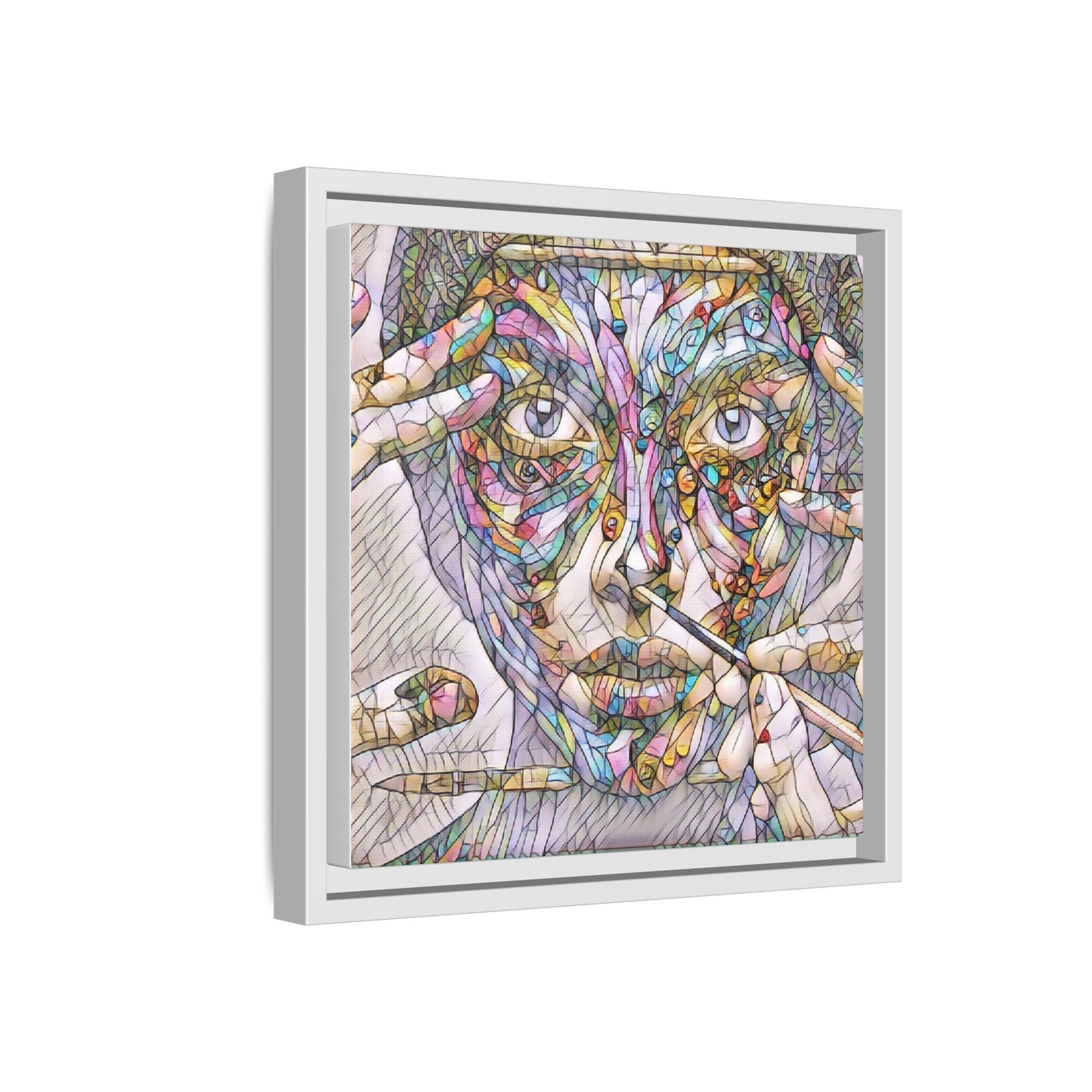 Framed Abstract Mosaic Face Canvas — Colorful Modern Wall Art