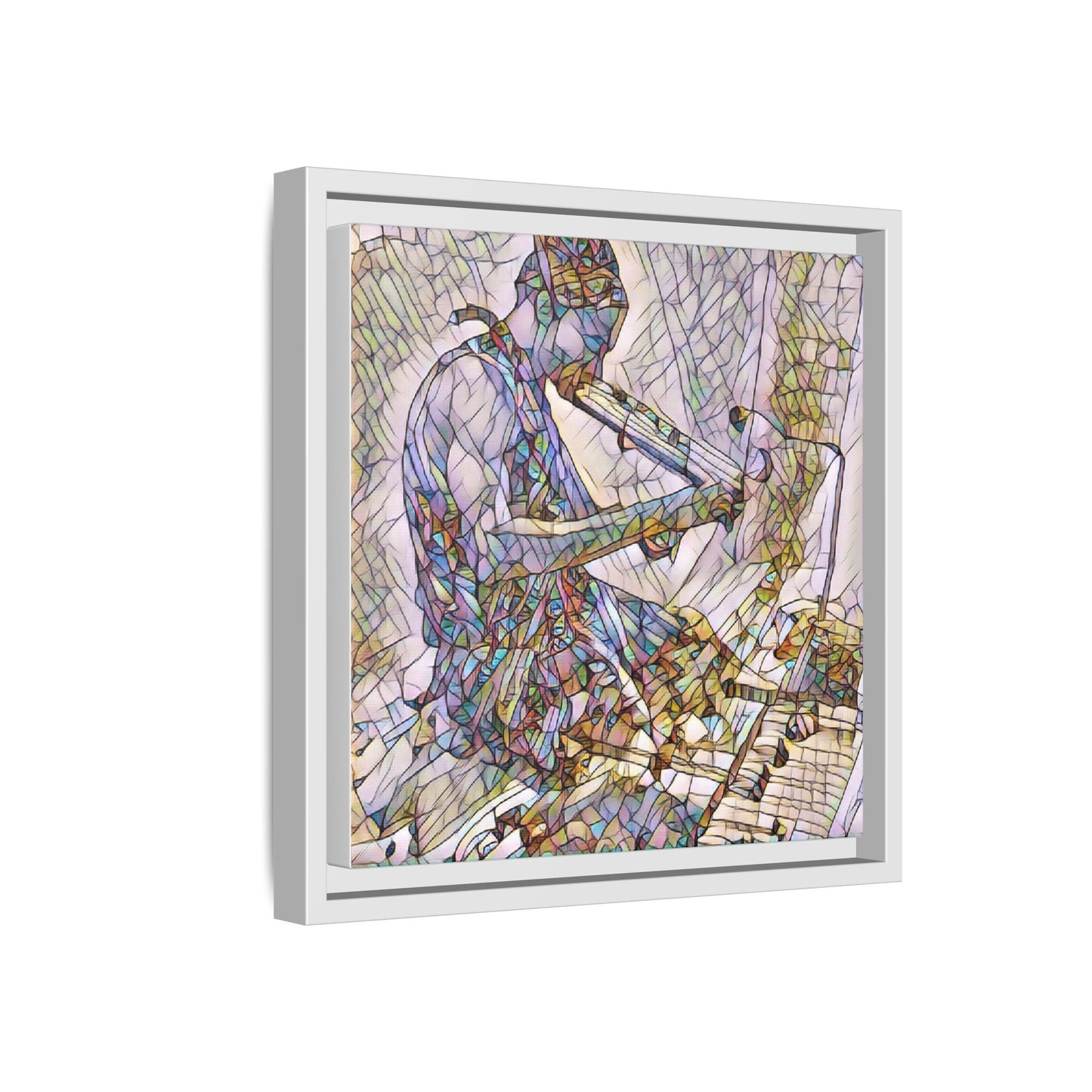 Abstract Violinist Matte Framed Canvas – Colorful Musical Art Print