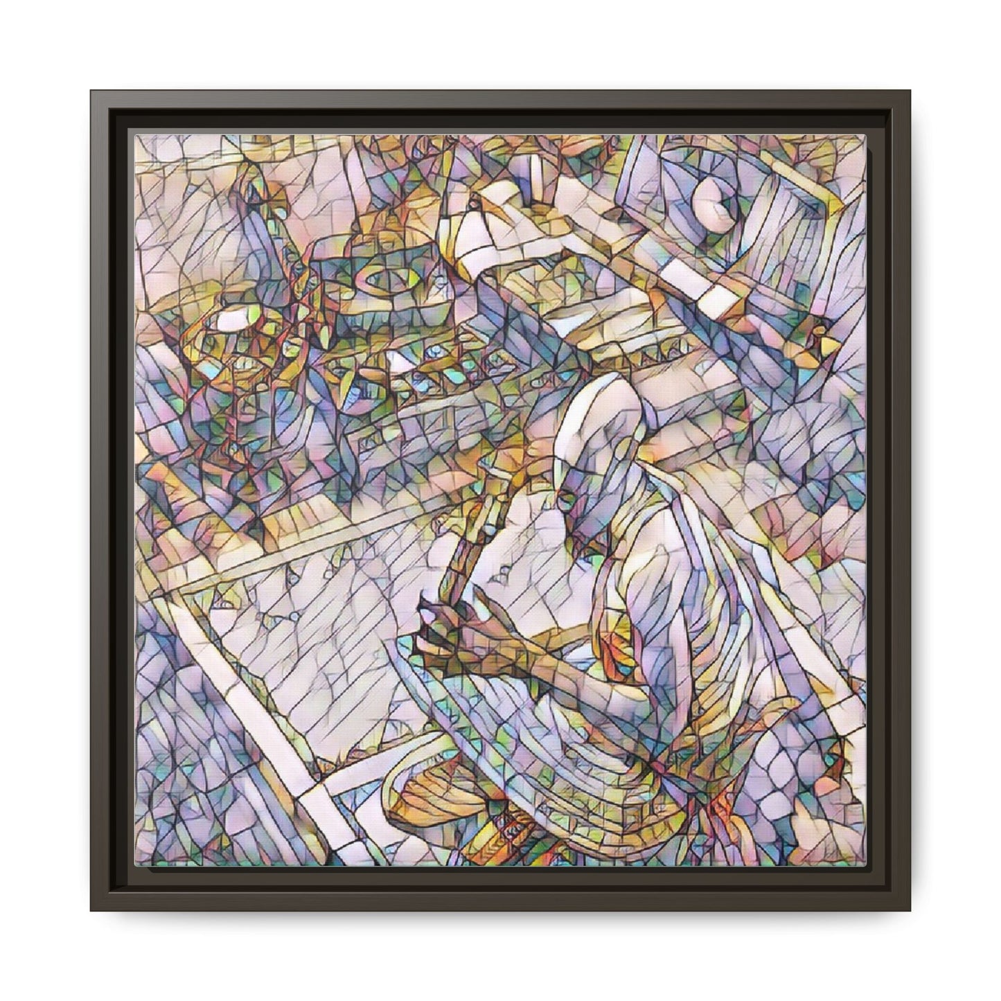 Stained-Glass DJ Matte Canvas Print (Framed) — Colorful Music Room Wall Art