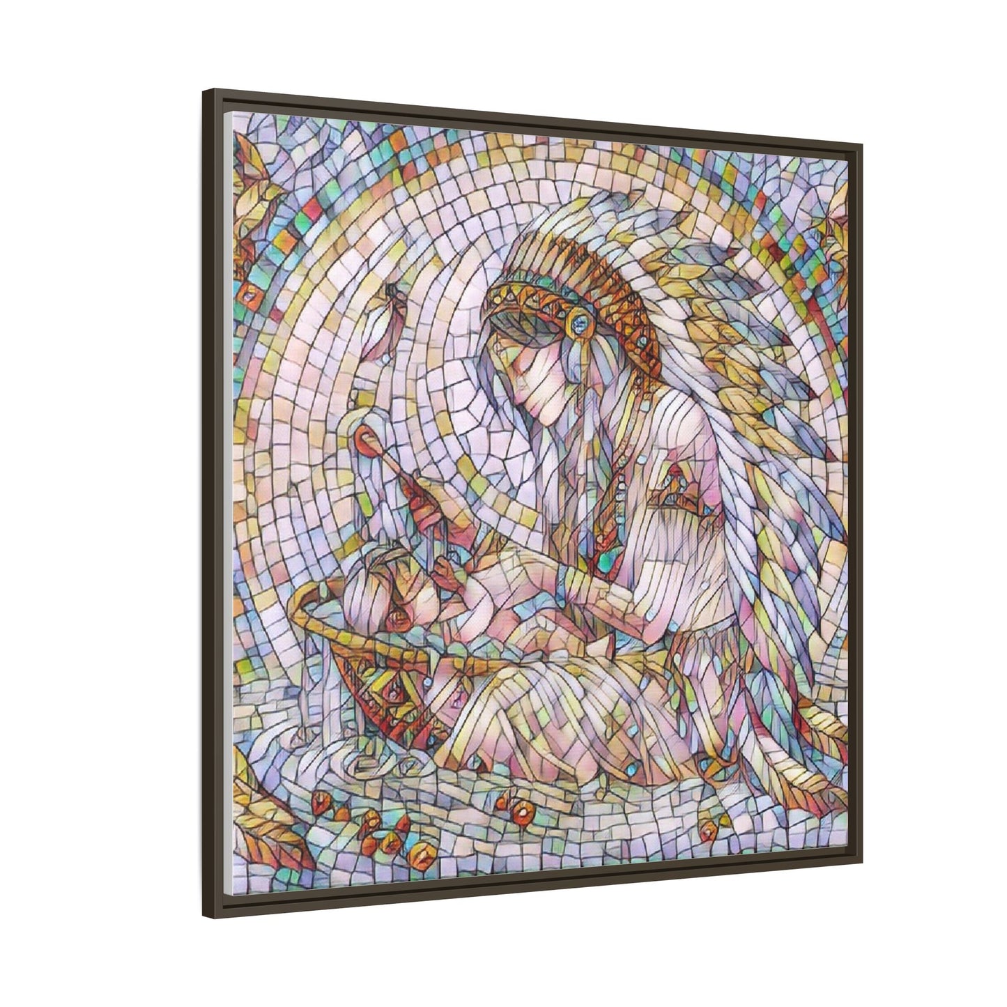 Framed Mosaic Native Mother & Child Matte Canvas Art