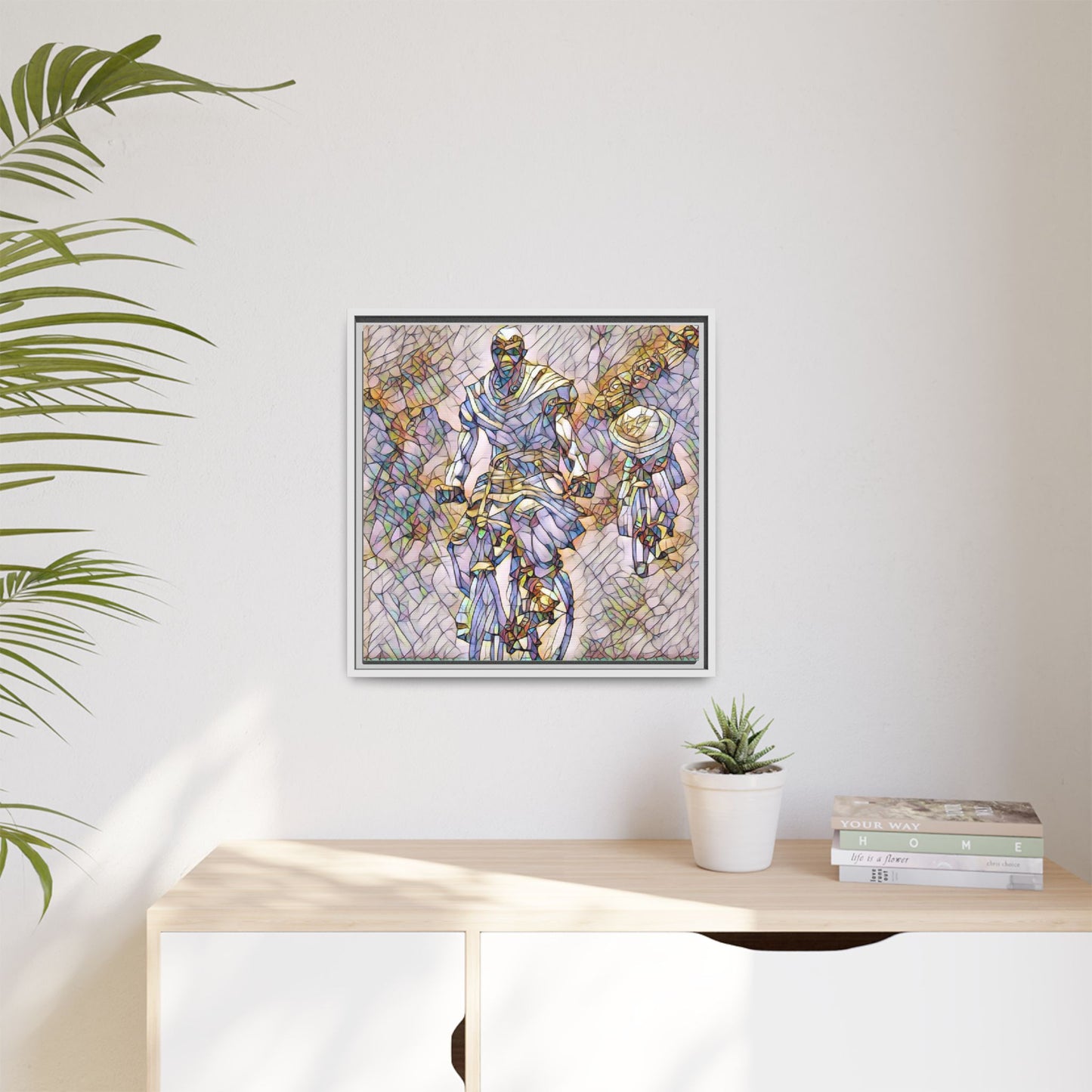 Framed Matte Canvas — Abstract Cyclist Artwork (Multi‑Color)