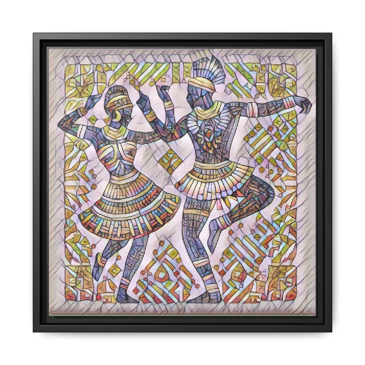 Framed Matte Canvas Print — Colorful Tribal Dancers Wall Art