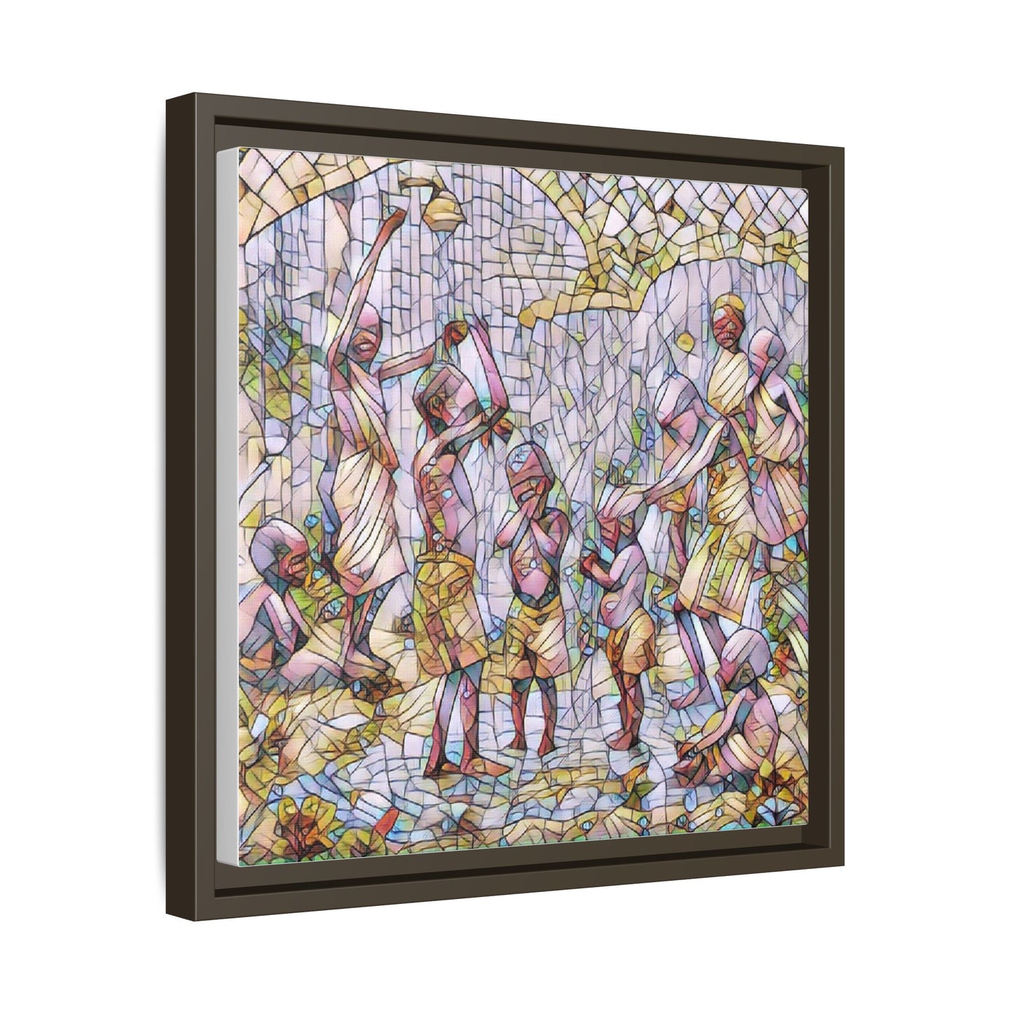 Framed Matte Canvas – Colorful Mosaic Children Playing Wall Art