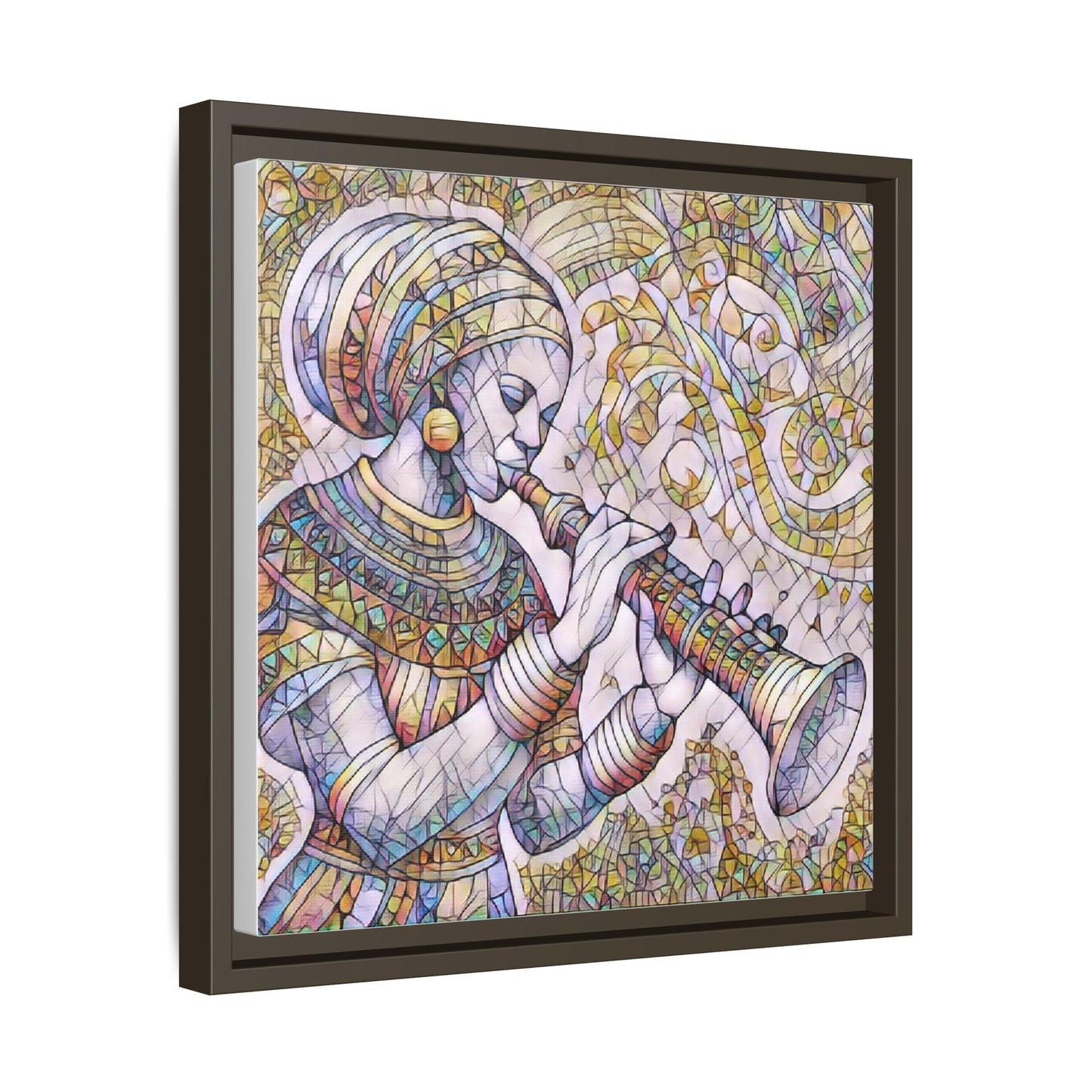 Egyptian Flutist Mosaic Matte Canvas Framed Art