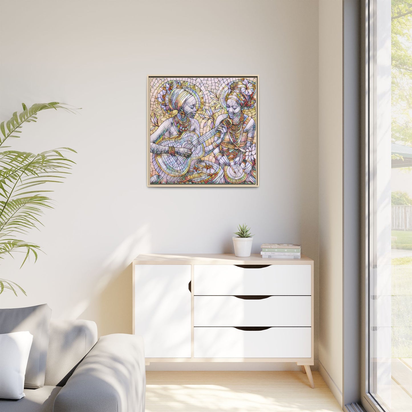 Framed Canvas Art – Colorful Mosaic Musicians Wall Decor