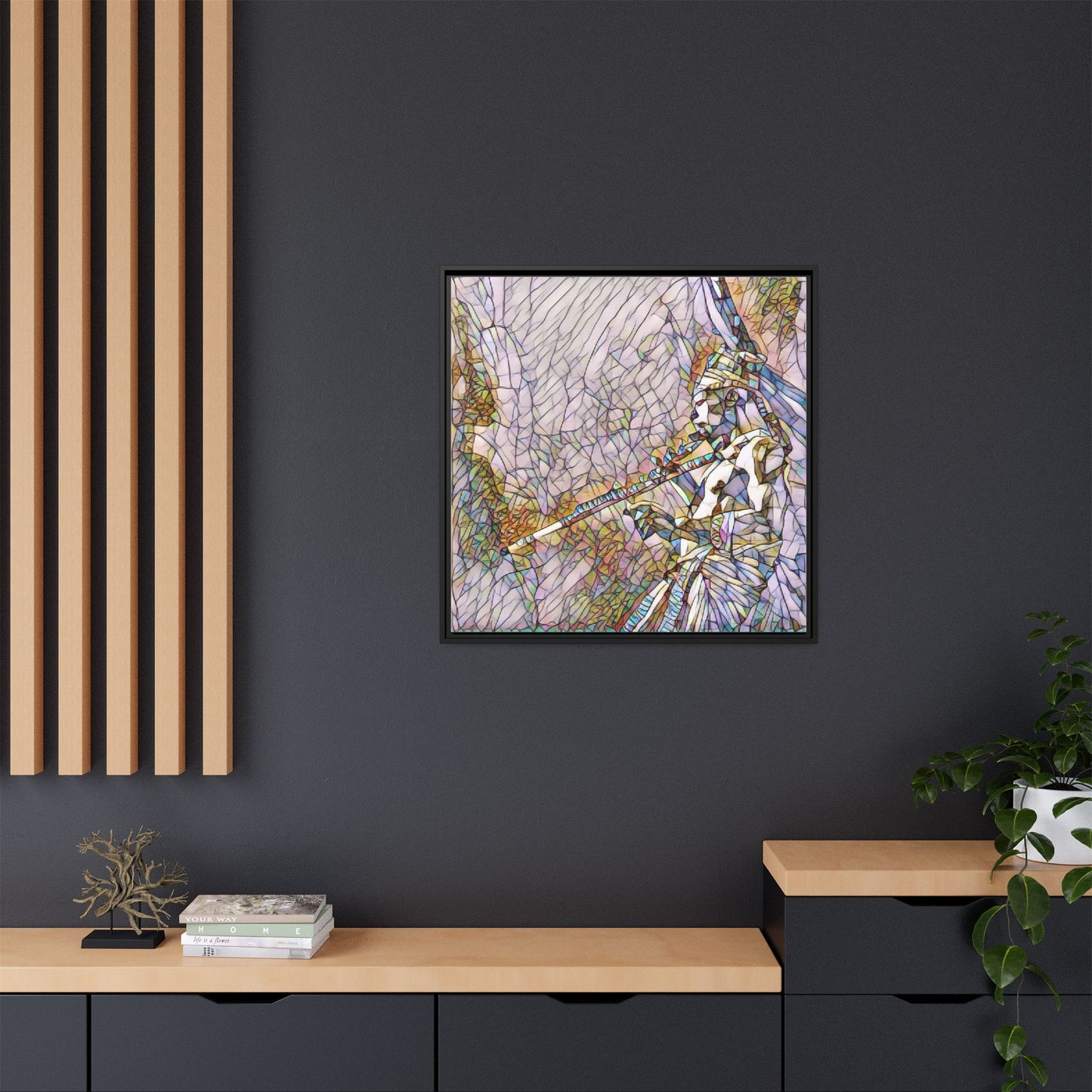 Abstract Tribal Flutist Matte Canvas Framed Wall Art