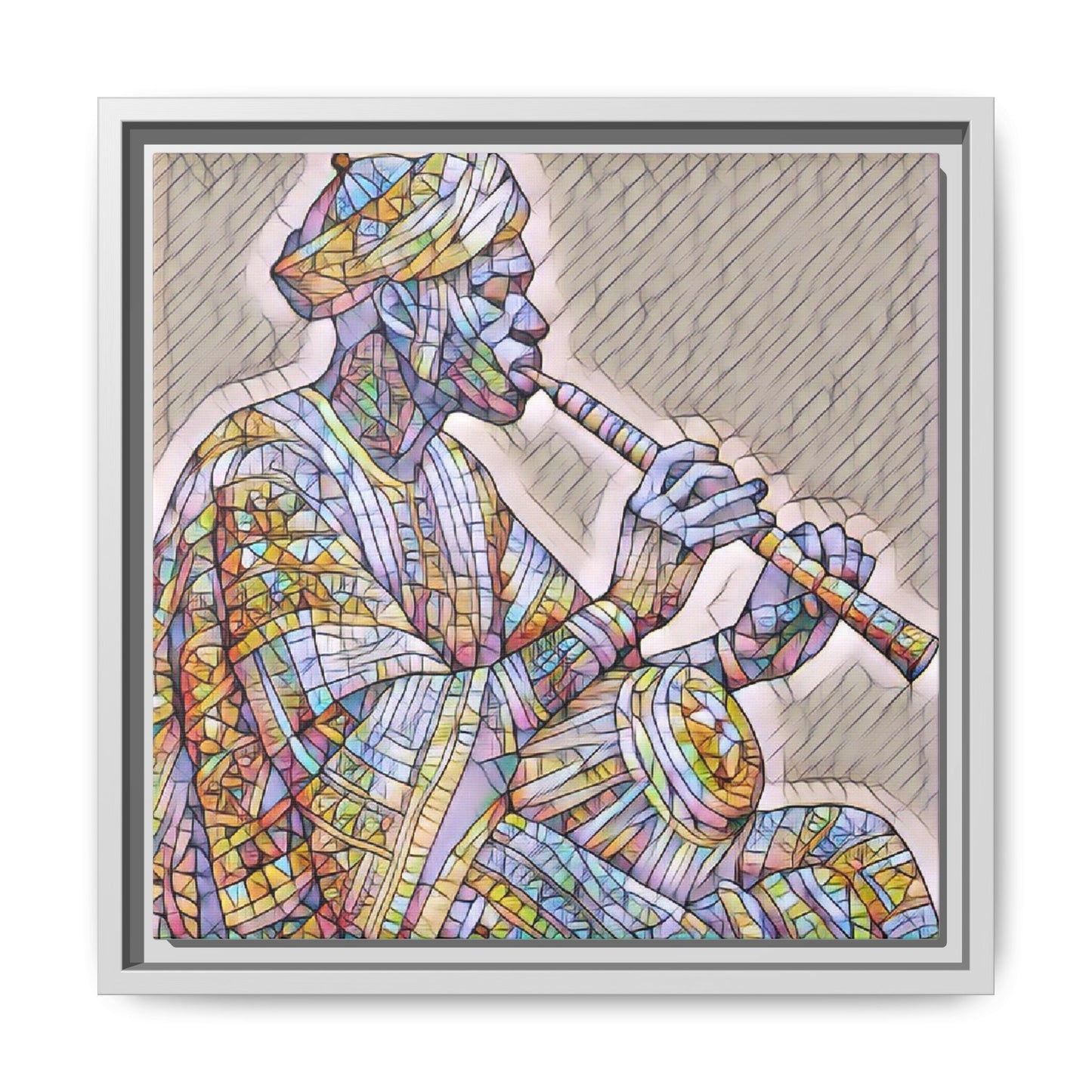 Framed Canvas Art — Colorful Middle Eastern Flute Player Print