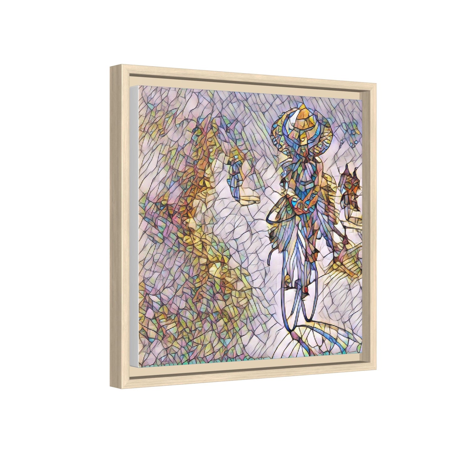 Abstract Cyclist Stained-Glass Art Print — Framed Matte Canvas