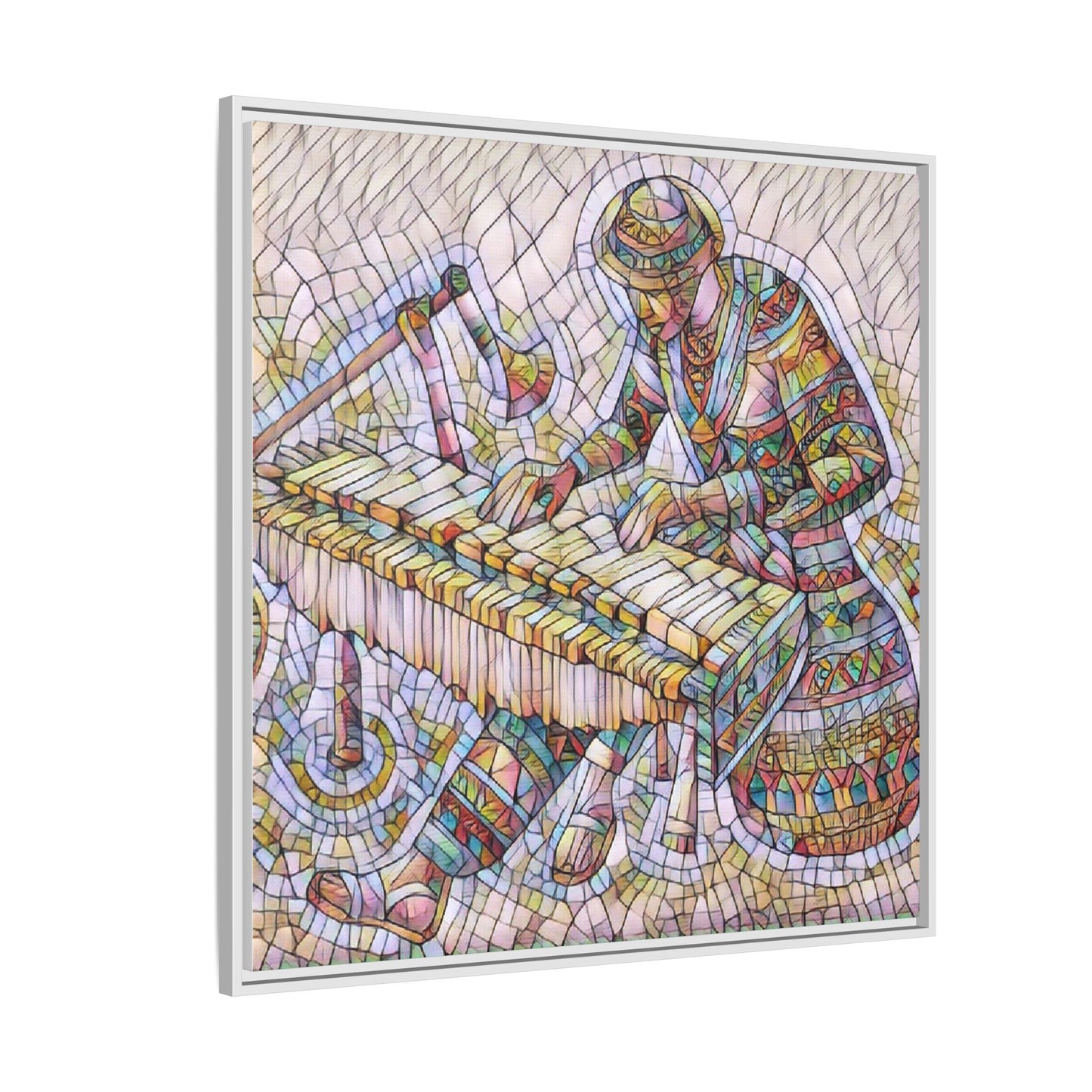 Framed Canvas Art - Colorful Mosaic Vibraphone Musician Print