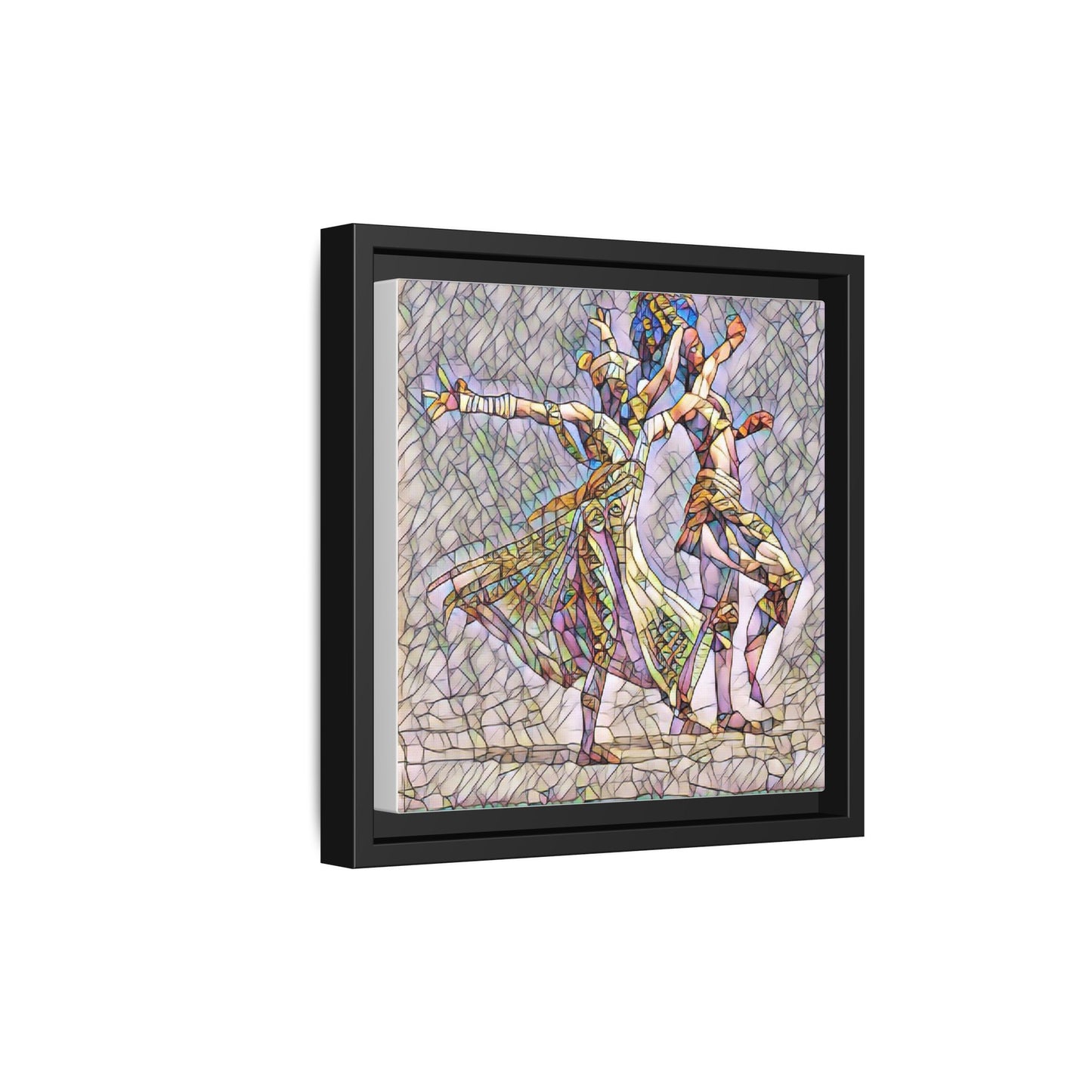 Framed Matte Canvas Wall Art — Abstract Dancers in Stained Glass Style