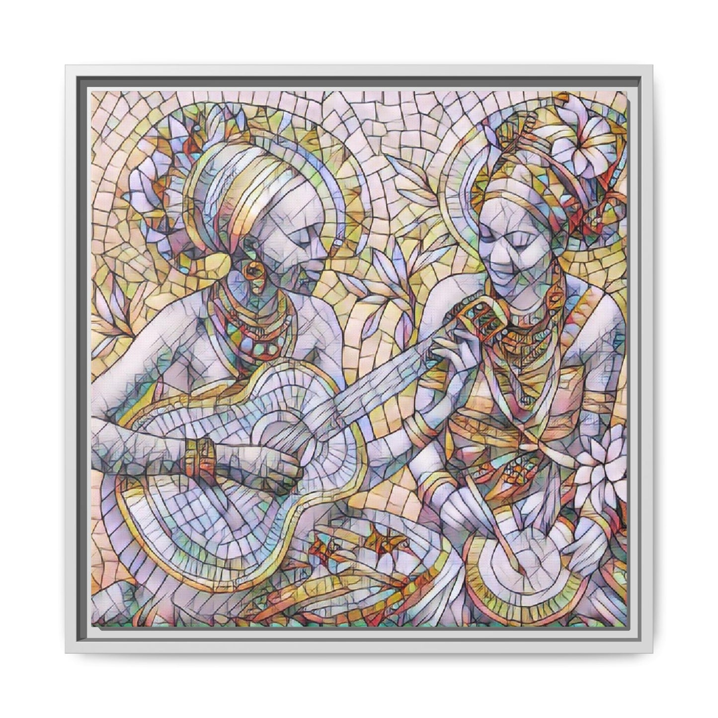 Framed Canvas Art – Colorful Mosaic Musicians Wall Decor