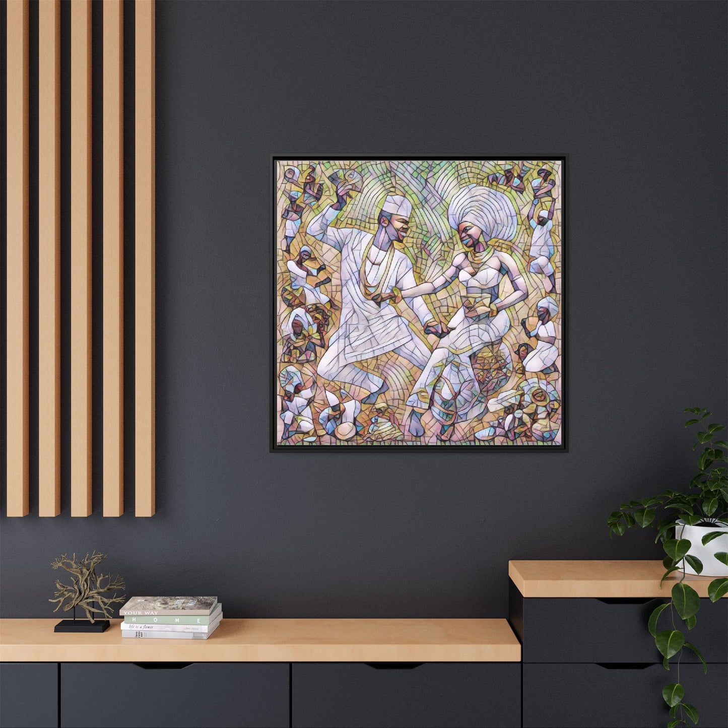 Afrobeat Celebration Matte Framed Canvas — Vibrant Dancers Wall Art