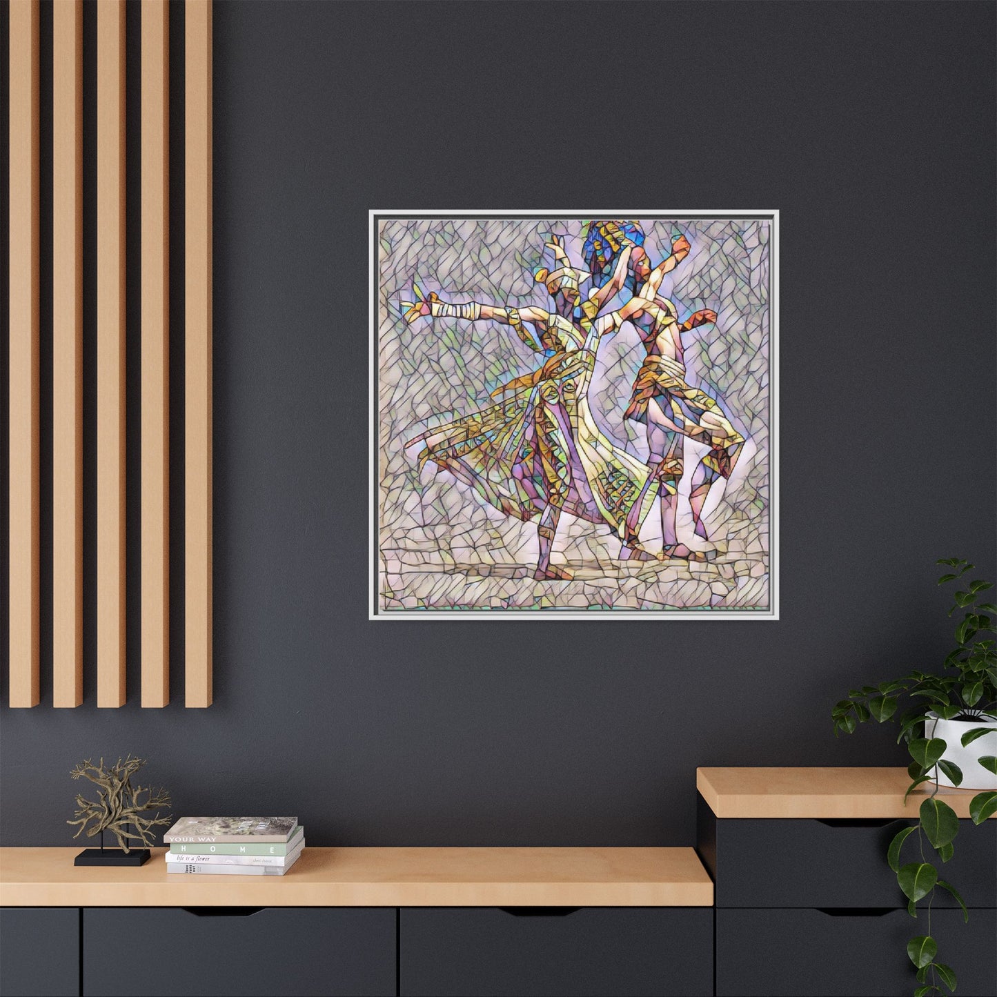 Framed Matte Canvas Wall Art — Abstract Dancers in Stained Glass Style