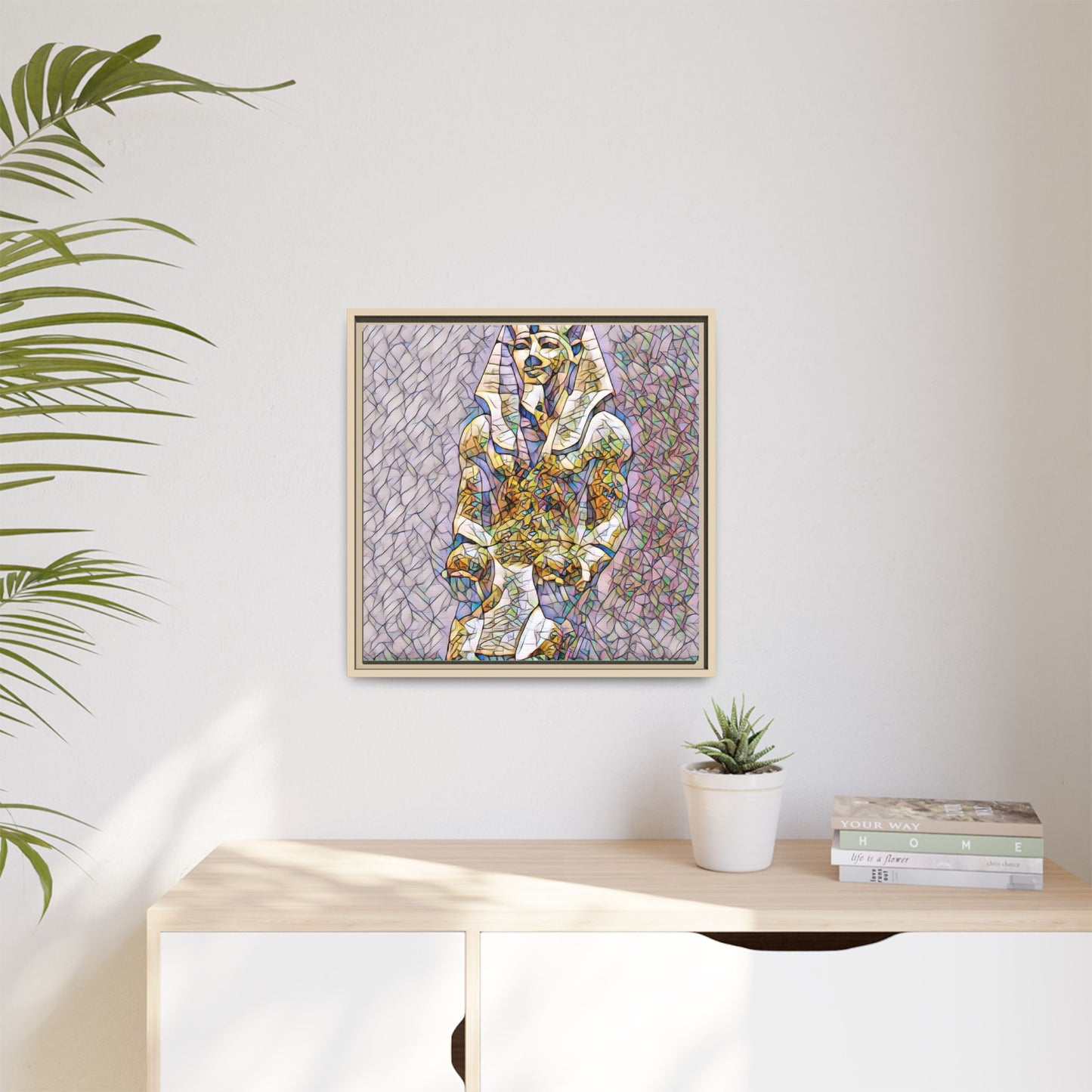 Framed Abstract Pharaoh Matte Canvas Wall Art — Multicolor Egyptian Statue Print