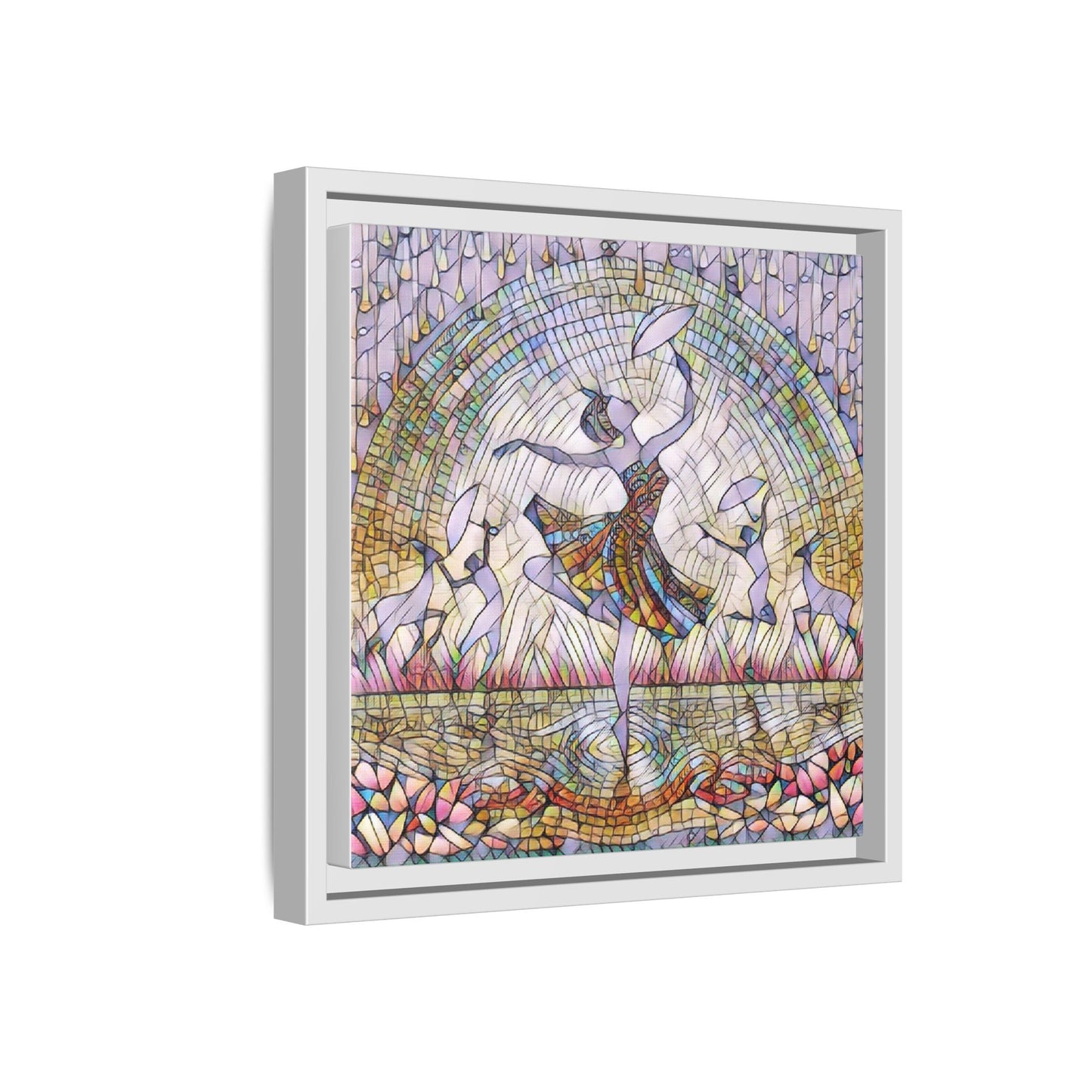Stained Glass Ballerina Framed Canvas Art — Dancer Mosaic Wall Decor
