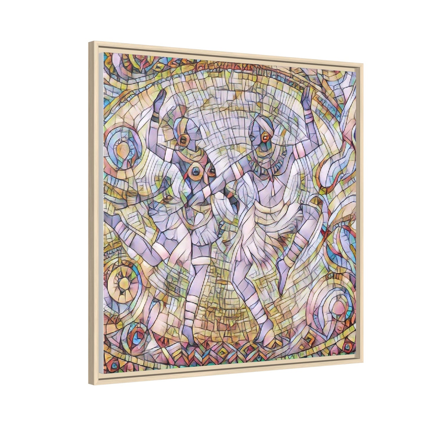 Abstract Dancers Matte Framed Canvas Wall Art — Multi‑Color Stained Glass Style