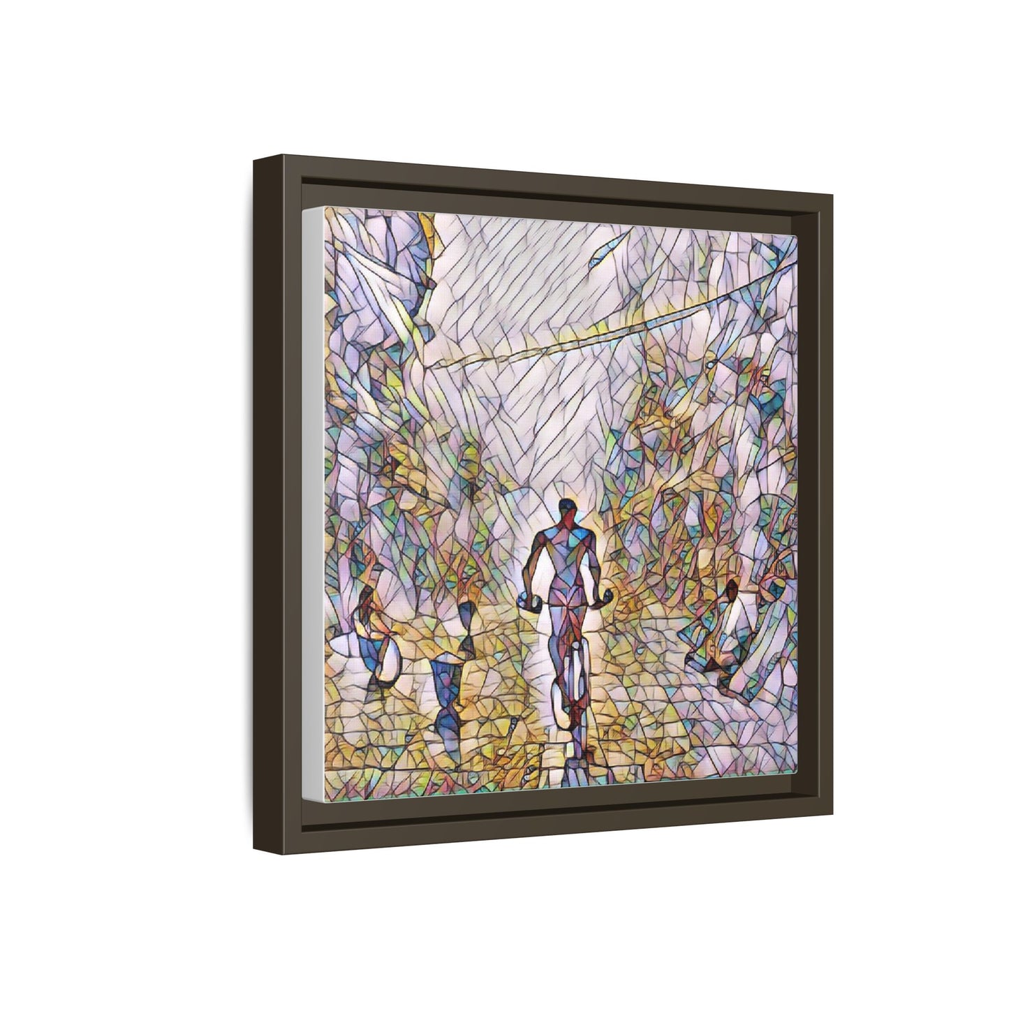 Cyclist Stained-Glass Matte Canvas Framed Wall Art