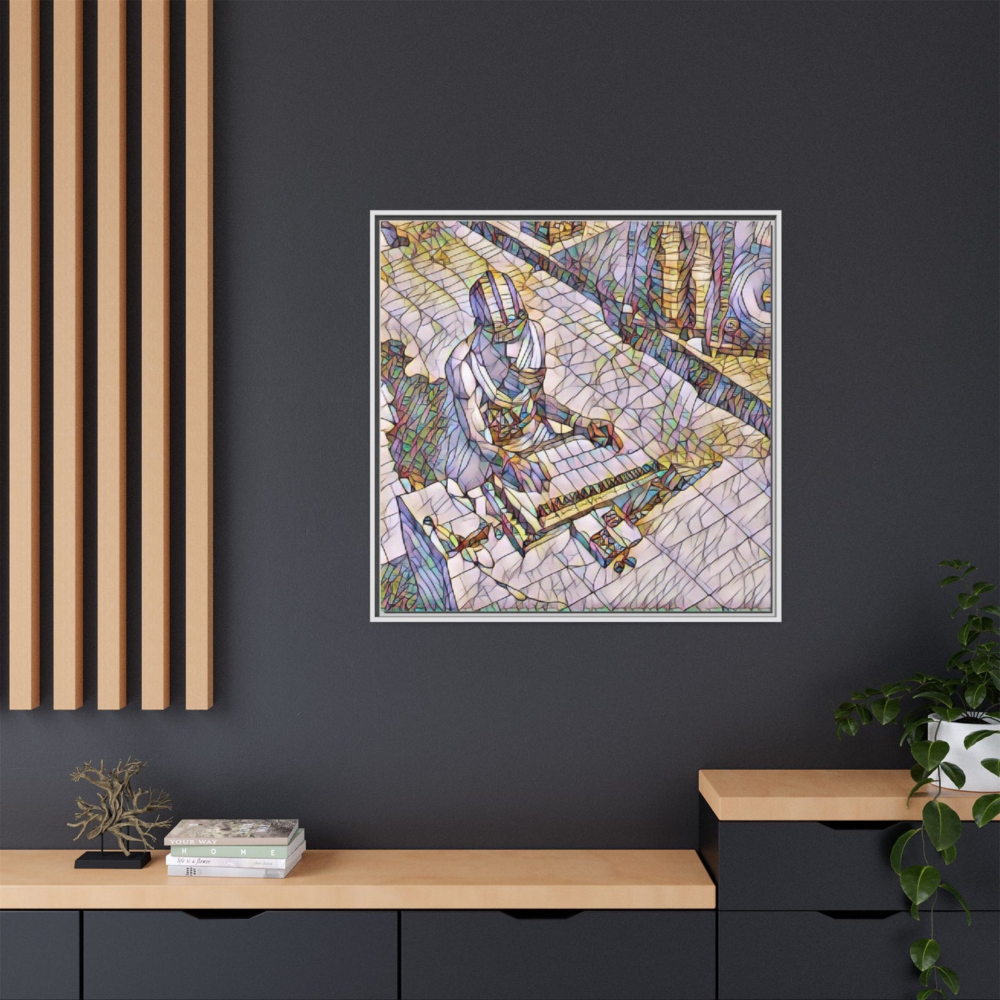 Abstract DJ Skateboarder Matte Framed Canvas – Colorful Urban Music Art Print