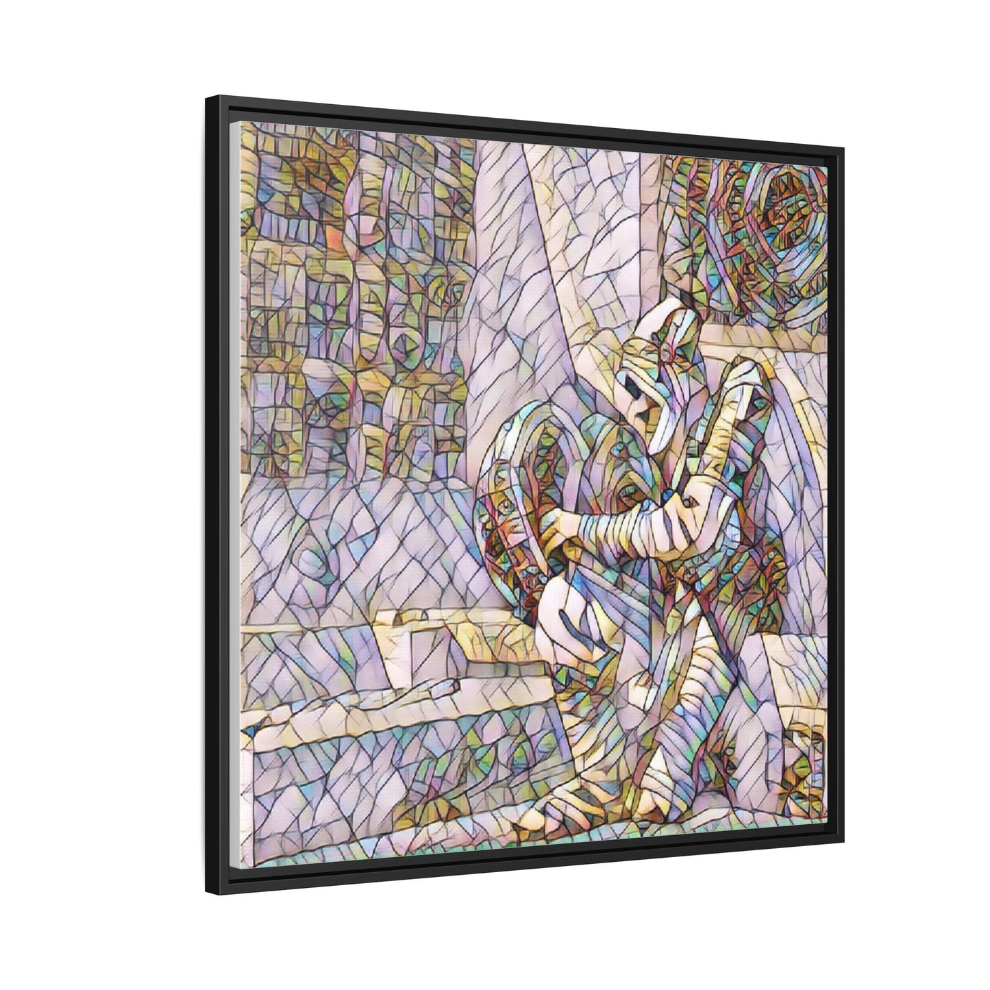 Framed Matte Canvas Art — Colorful Stained-Glass Astronaut Embrace