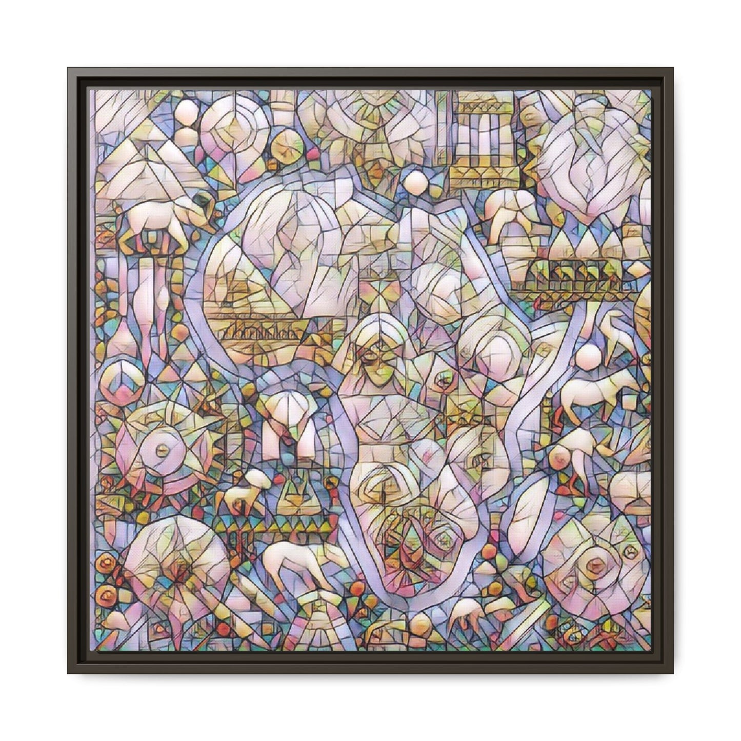 Abstract Stained-Glass Style Framed Canvas Print
