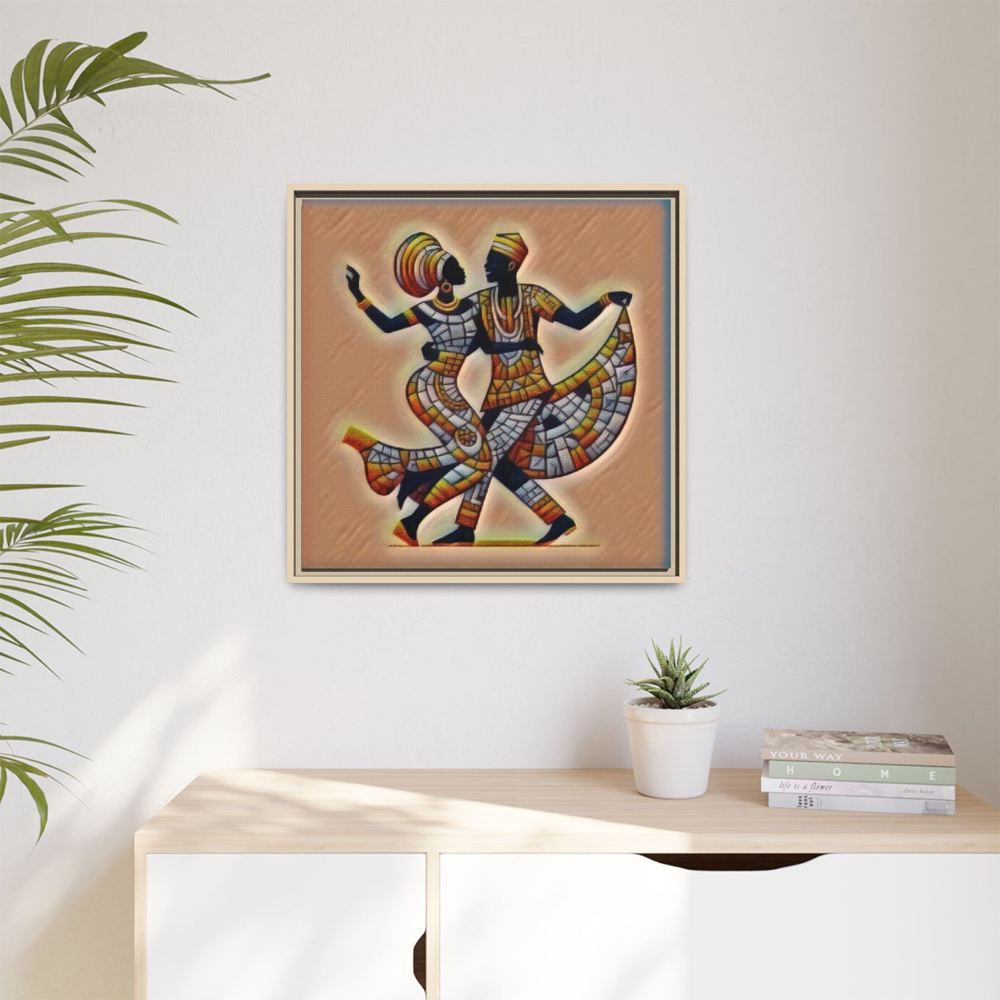 Framed African Dance Mosaic Art Print — Matte Canvas Wall Decor