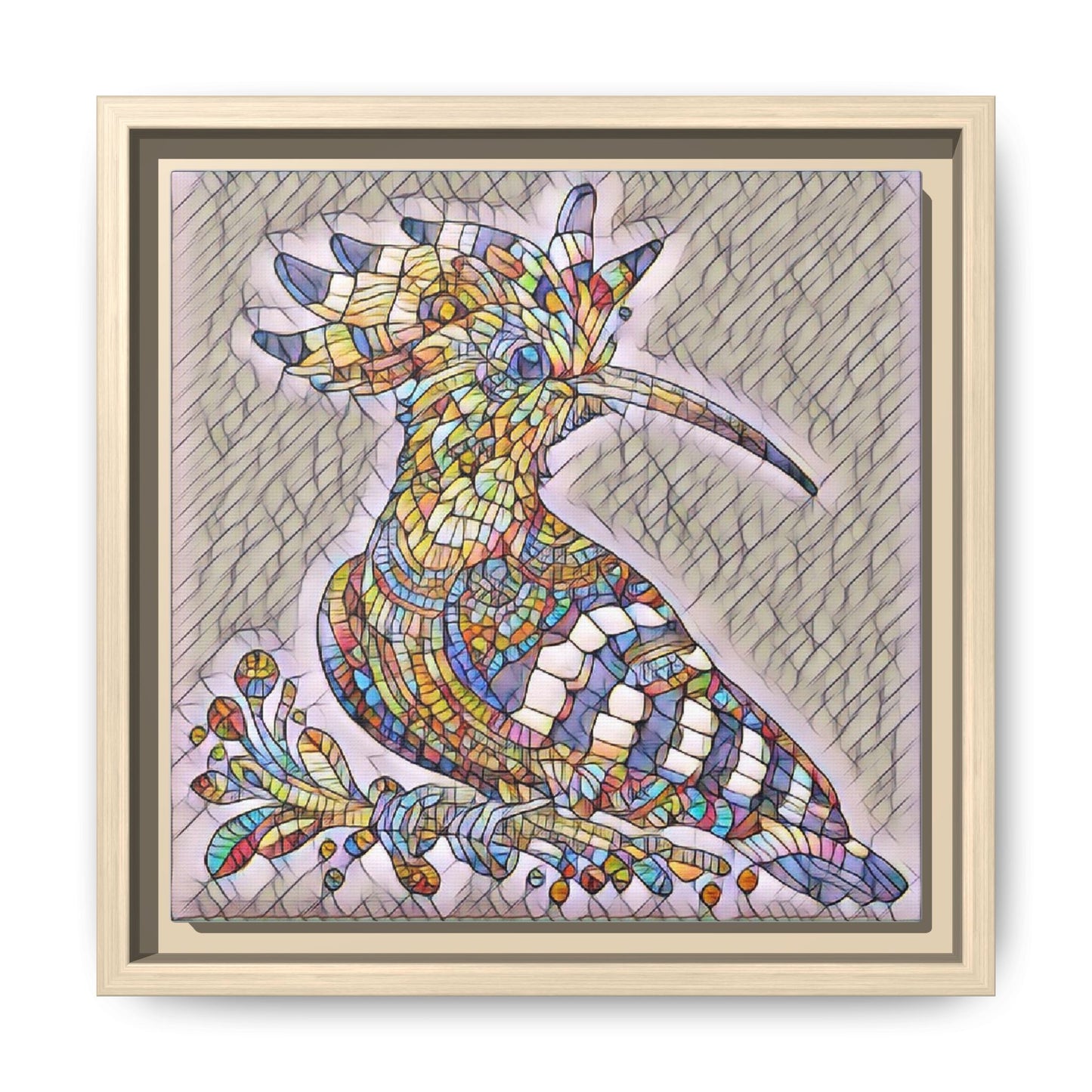 Colorful Mosaic Bird Matte Framed Canvas Wall Art