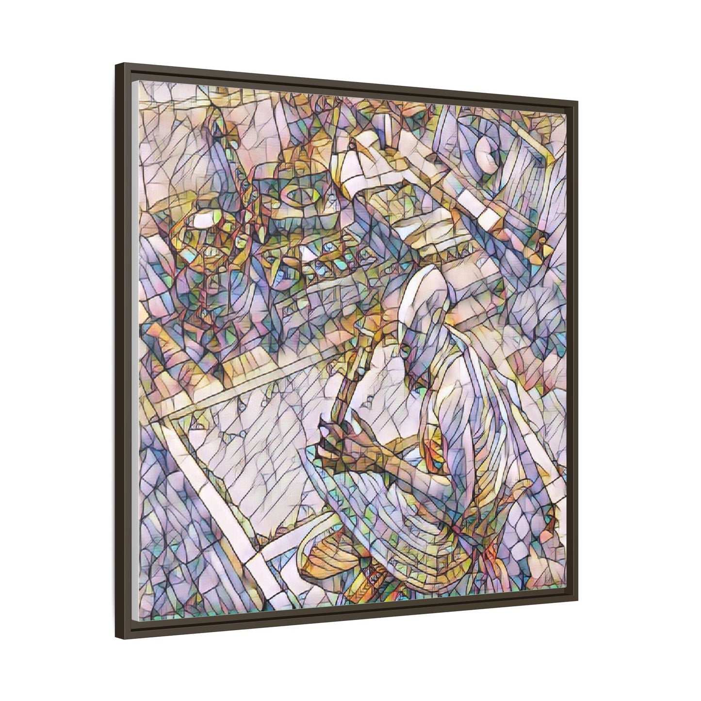 Stained-Glass DJ Matte Canvas Print (Framed) — Colorful Music Room Wall Art
