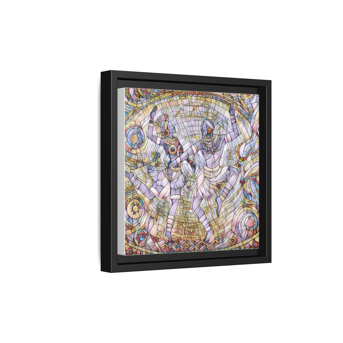Abstract Dancers Matte Framed Canvas Wall Art — Multi‑Color Stained Glass Style