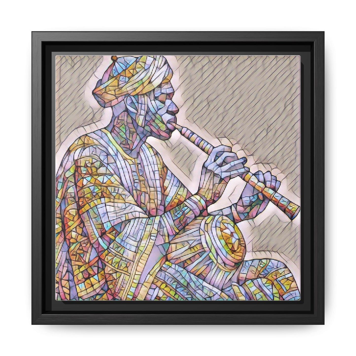 Framed Canvas Art — Colorful Middle Eastern Flute Player Print