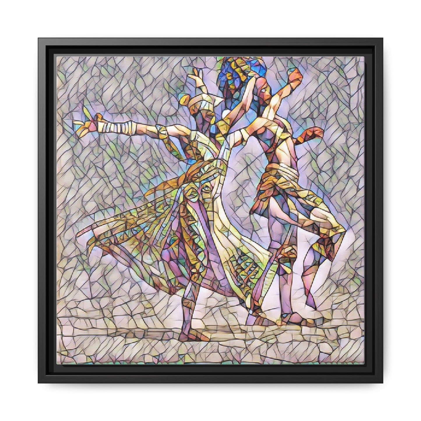 Framed Matte Canvas Wall Art — Abstract Dancers in Stained Glass Style