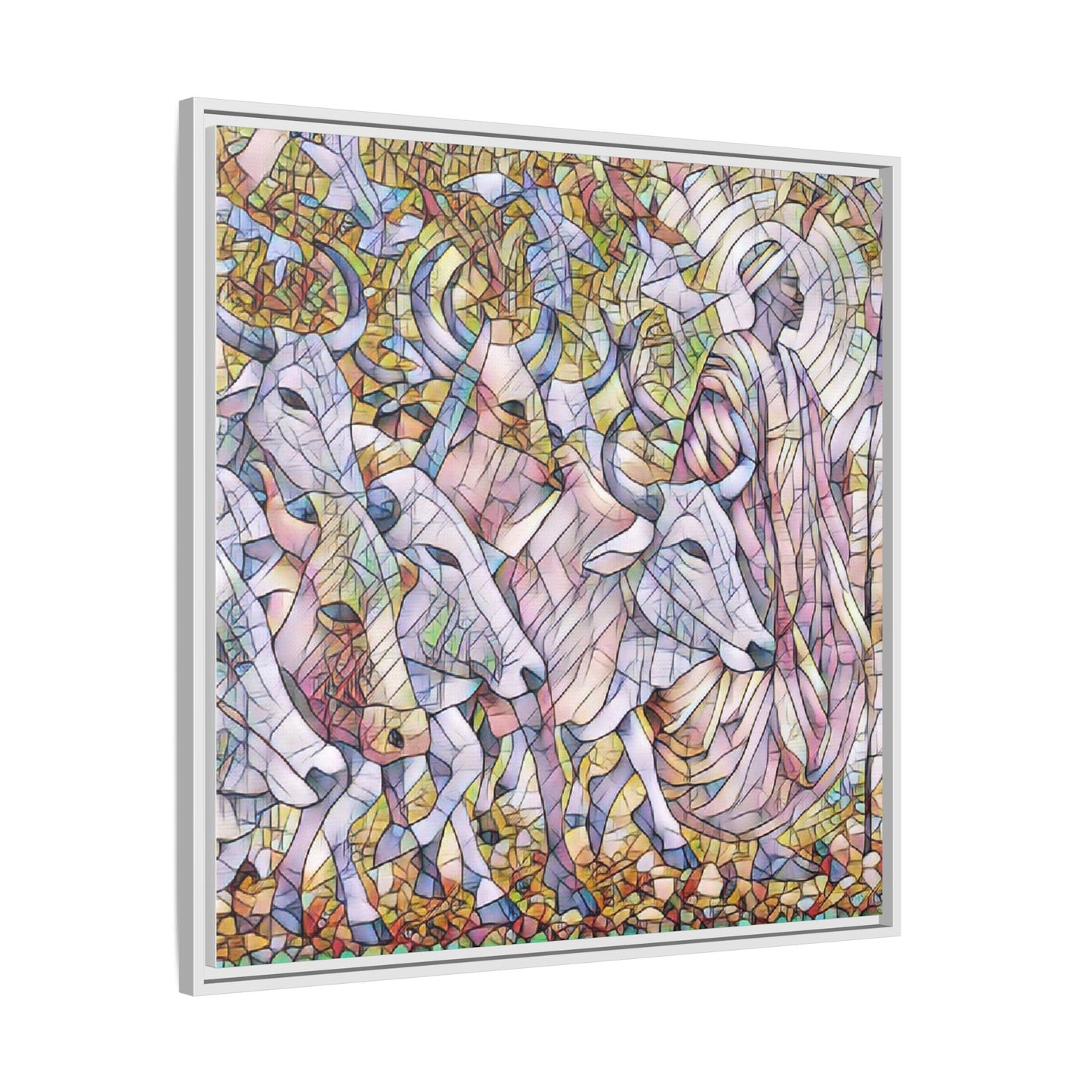 Framed Matte Canvas Art — Stained-Glass Style Cattle Herd