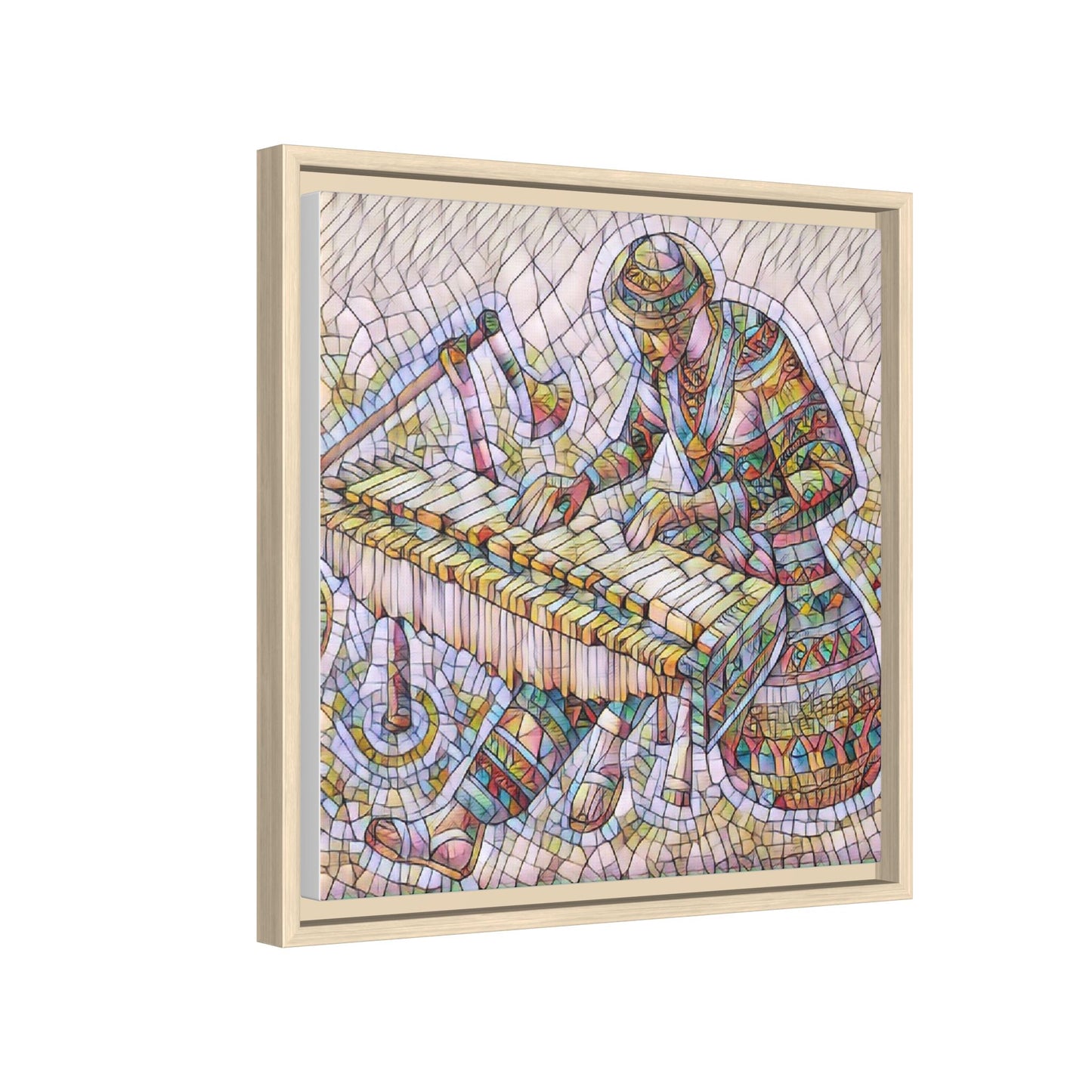 Framed Canvas Art - Colorful Mosaic Vibraphone Musician Print