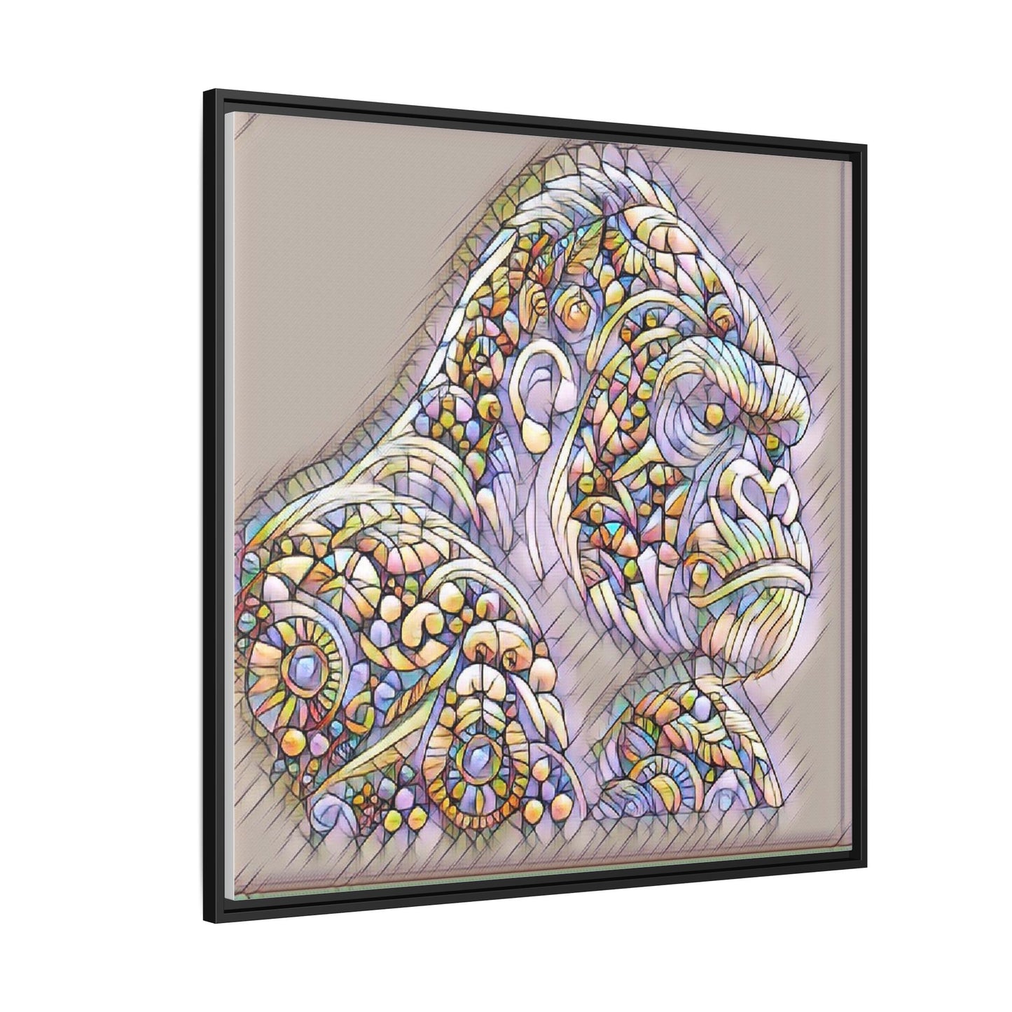 Colorful Ornate Gorilla Matte Canvas Framed Wall Art