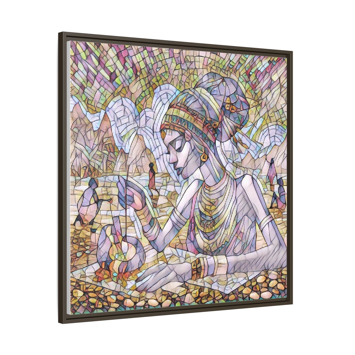 Framed Matte Canvas Art — Mosaic-Inspired Egyptian Woman Illustration