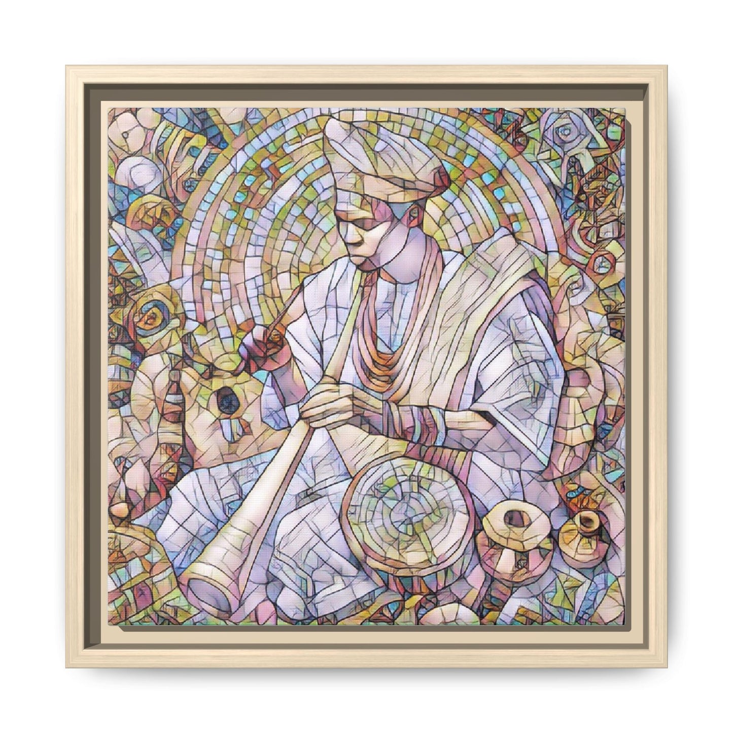 Framed Matte Canvas Print — African Drummer Mosaic Art