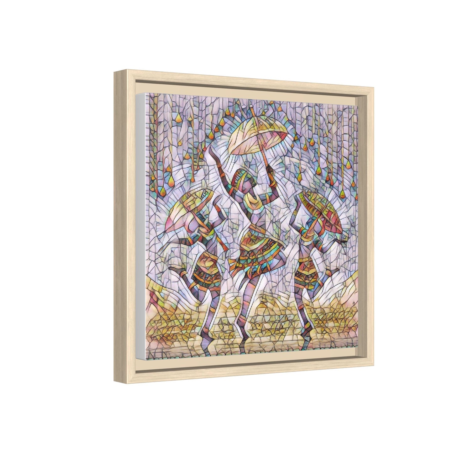 Colorful African Dance Framed Canvas Art — Umbrella Dancers Wall Decor