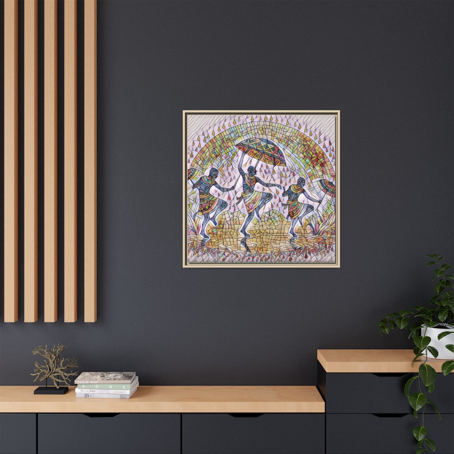 Framed Canvas Art — Colorful African Dance Mosaic