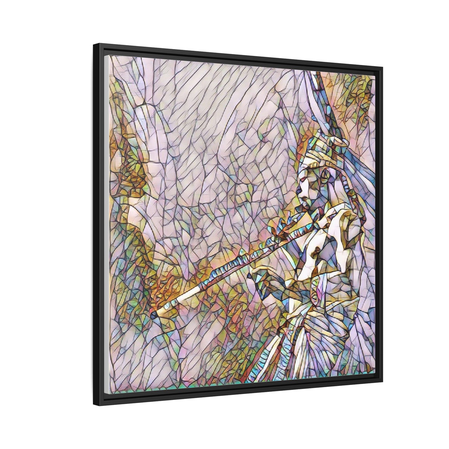 Abstract Tribal Flutist Matte Canvas Framed Wall Art